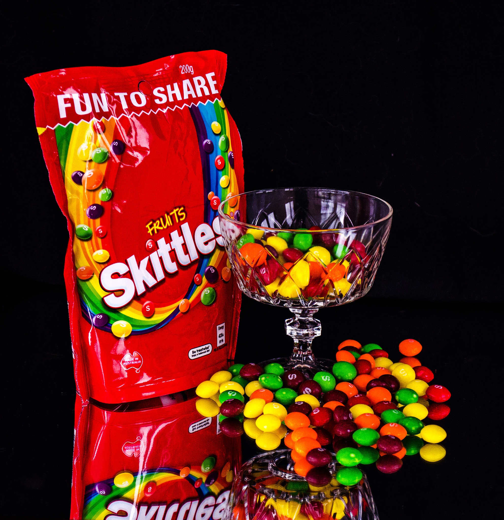 food and drink, close-up, western script, night, colorful, sugar, red, 1080P, black background, multi colored, food, tasty, healthy eating, sweets, colourful, Phone HD Wallpaper