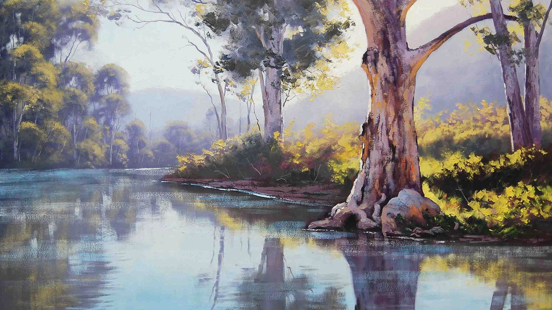australian, gum, paintings, trees, 1080P, HD Wallpaper