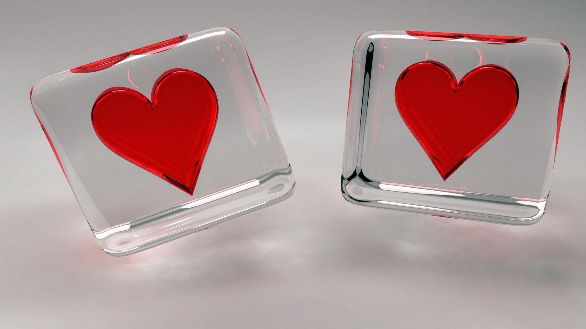 two, cube, heart, digital art, table, red, decor, 1080P, 1920x1080, glass, HD Wallpaper
