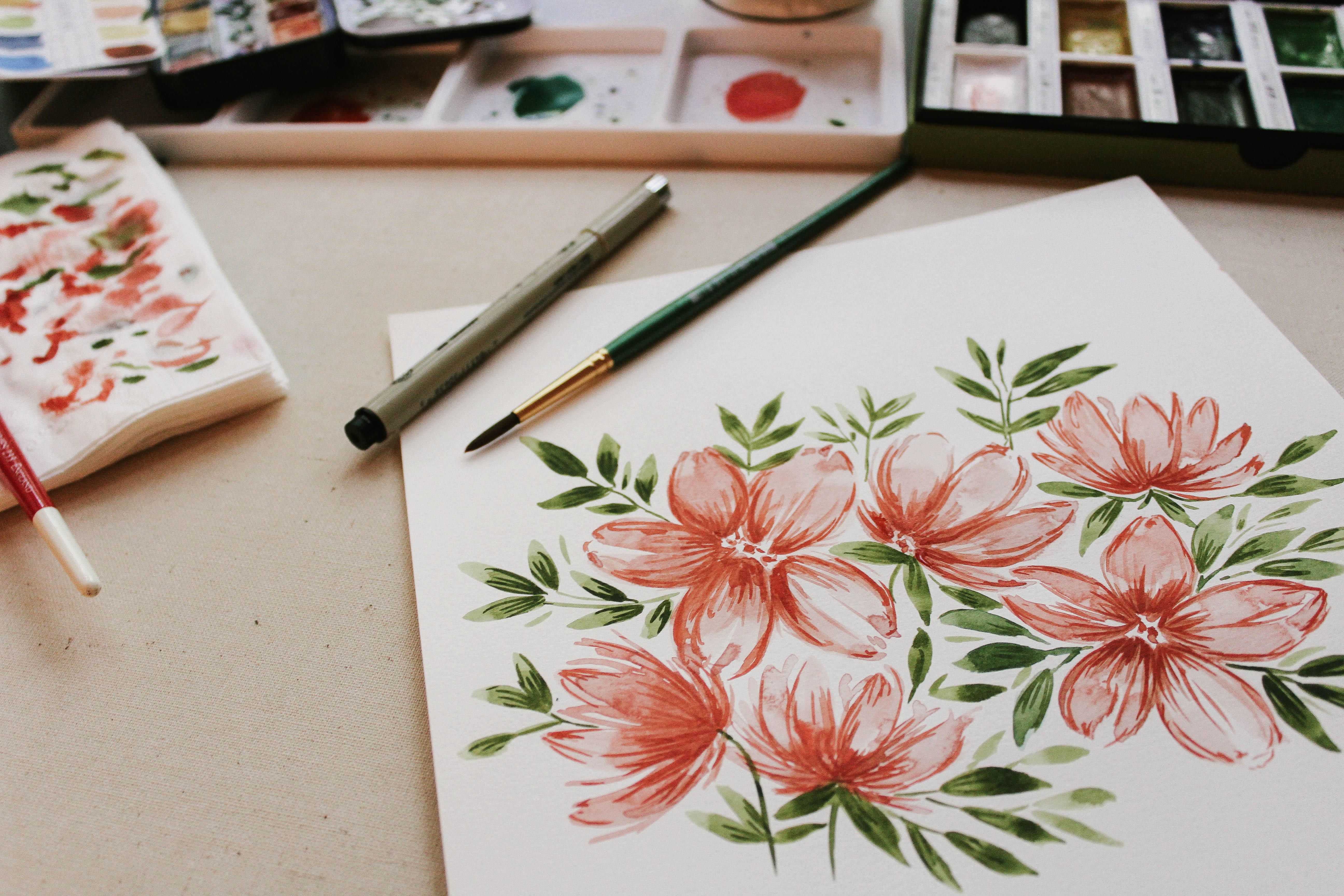 paint, painting, petaled, table, draw, paper, pencil, indoors, still life, two, freshness, pens, illustrate, high angle view, nature, close-up, floral pattern, HD Wallpaper