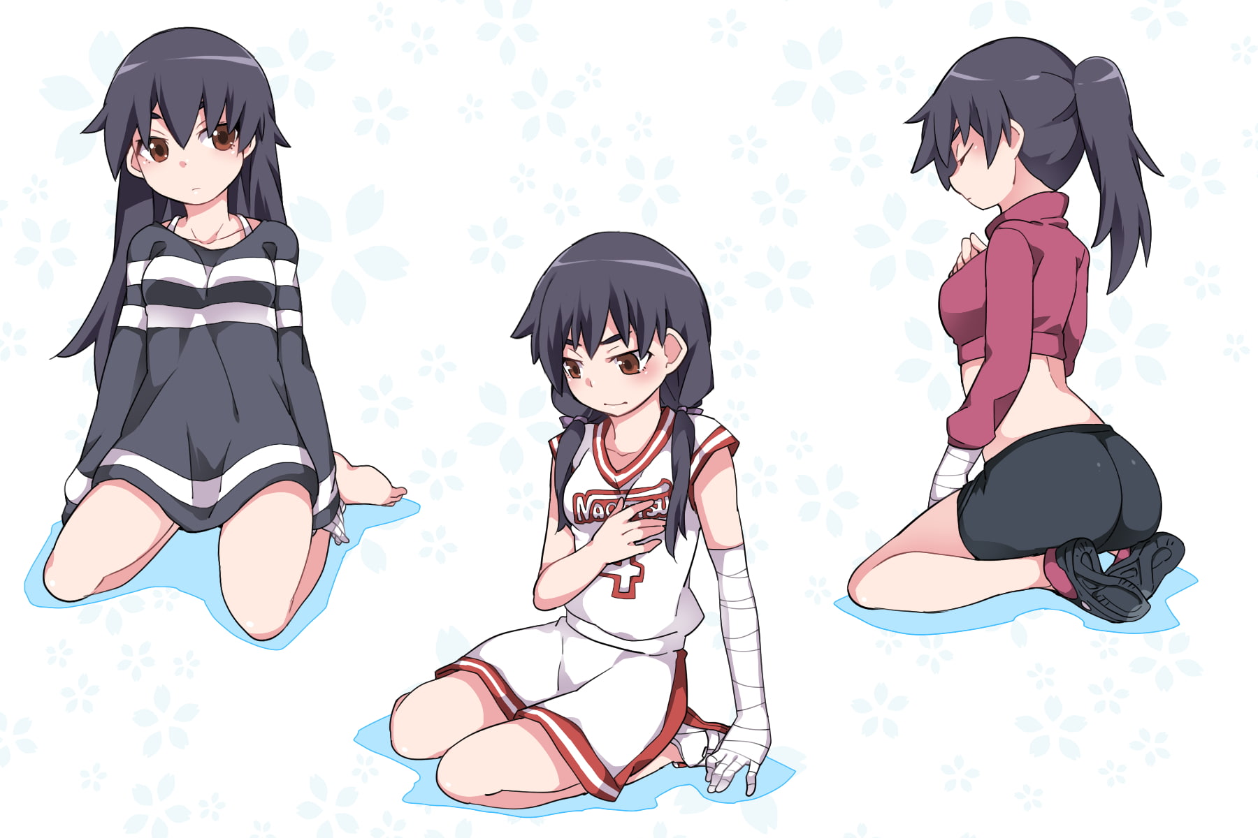 Kanbaru Suruga, anime, simple background, anime girls, Monogatari Series, dark hair, fan art, 720P, white background, casual, white skin, HD Wallpaper