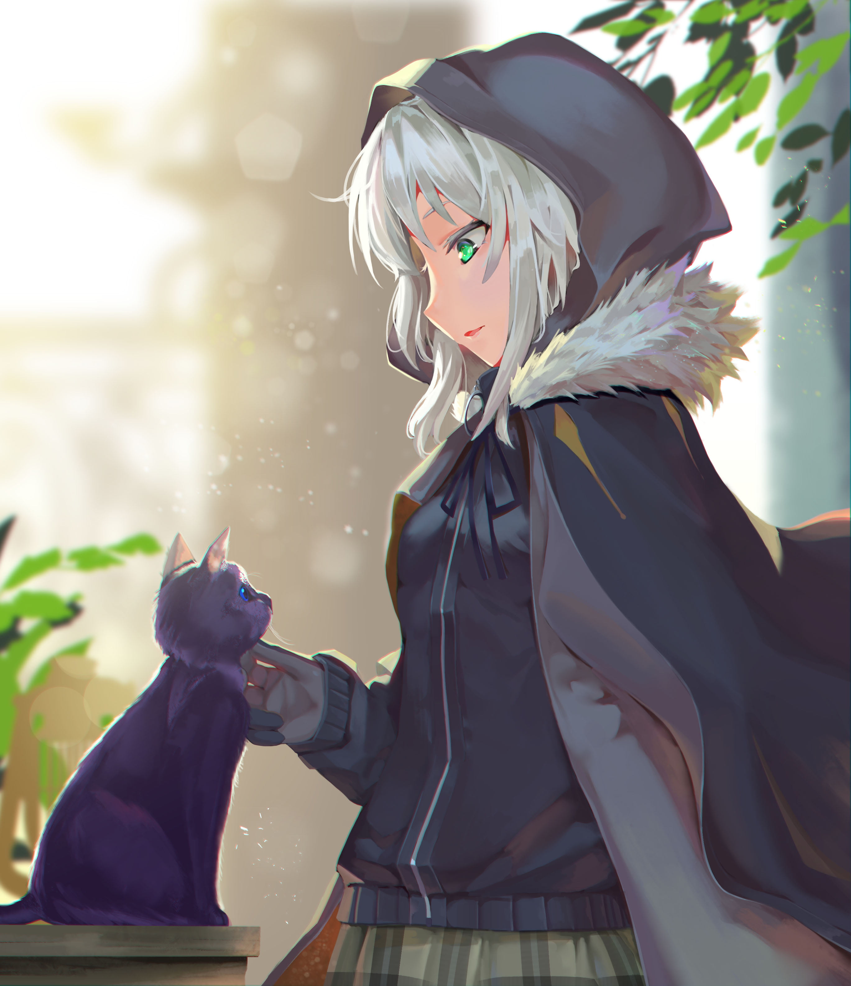 school uniform, white hair, vertical, black cats, FGO, digital art, anime girls, Lord El-Melloi II Sei no Jikenbo: Rail Zeppelin Grace Note, Gray (Lord El-Melloi II Case Files), Phone HD Wallpaper