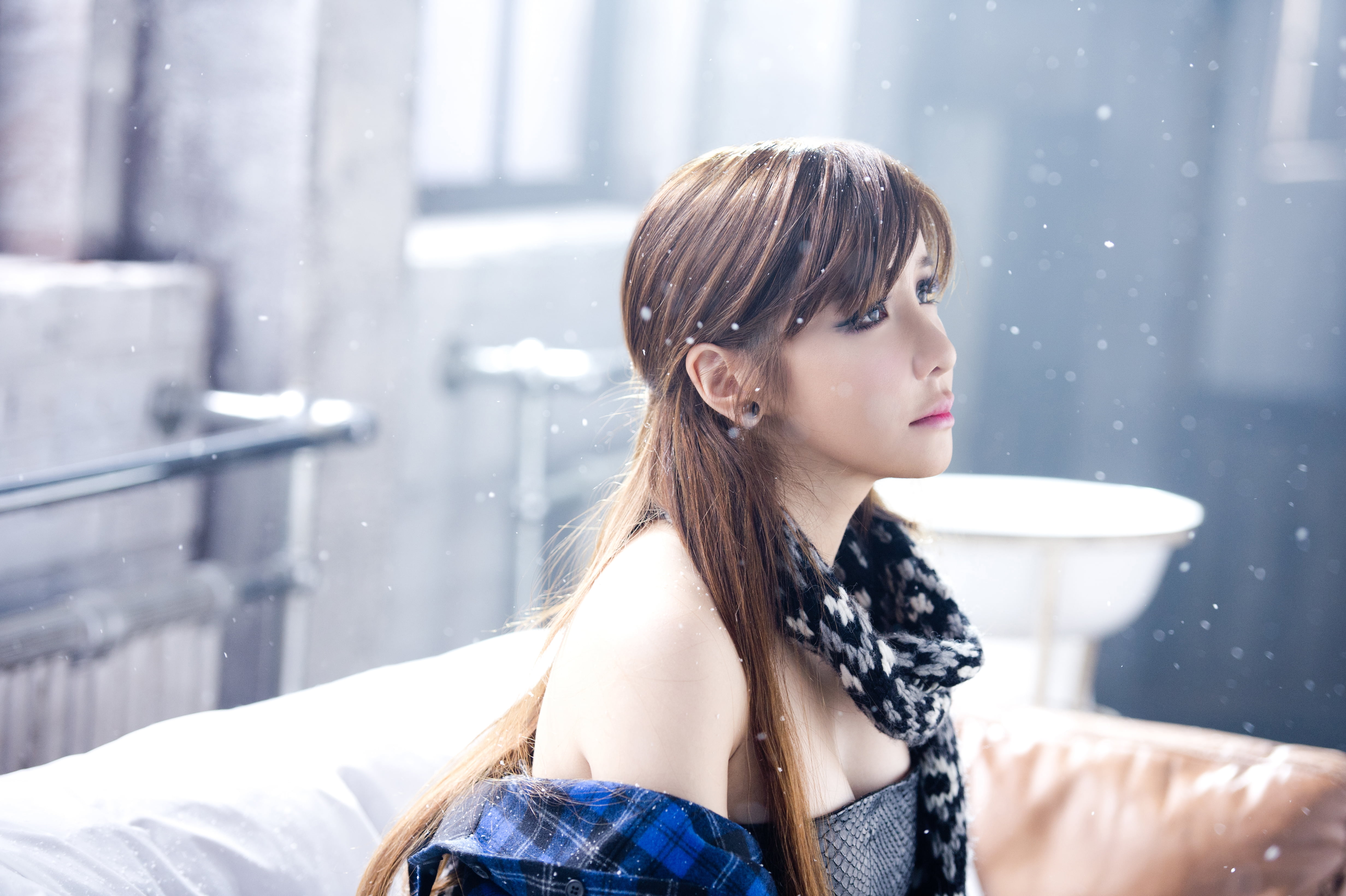 snowing, portrait, young women, K-pop, music, long hair, looking, one person, looking away, young adult, women, leisure activity, hair, contemplation, South Korea, HD Wallpaper