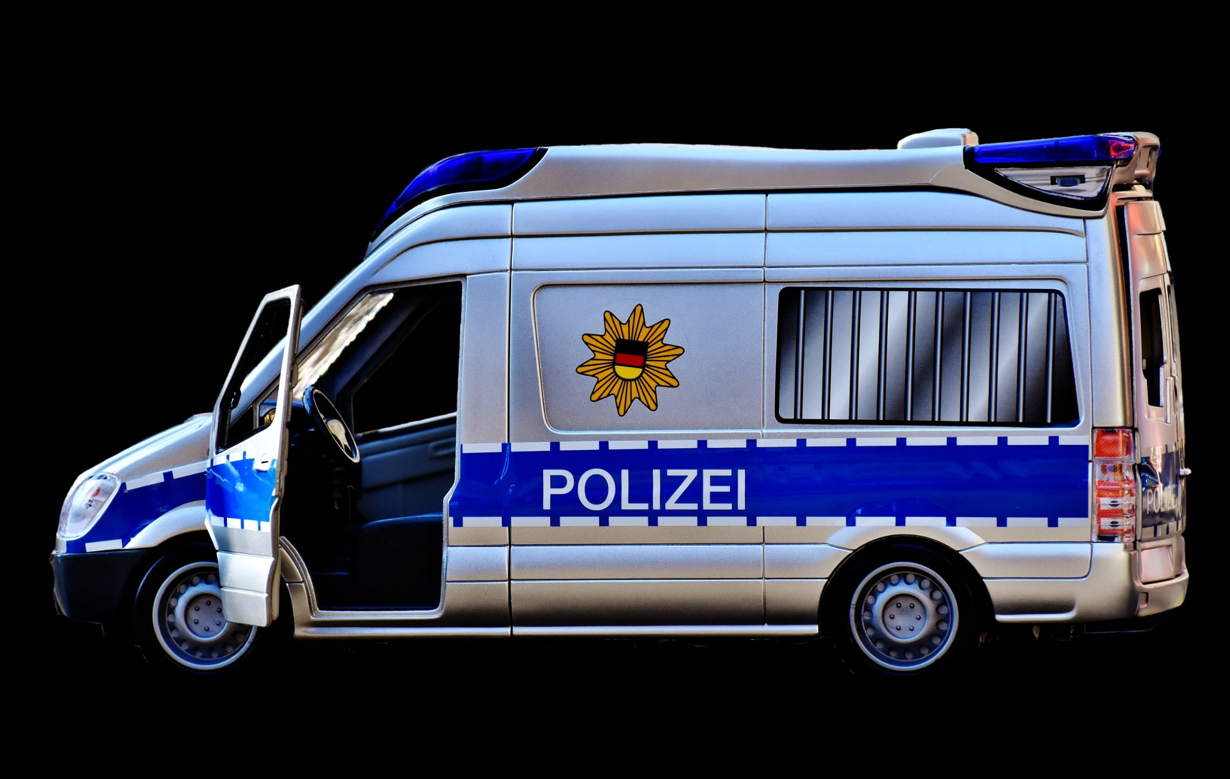 bus, text, western script, transportation, toys, safety, auto, police car, car, blue, model car, motor vehicle, government, blue light, studio shot, mercedes, HD Wallpaper