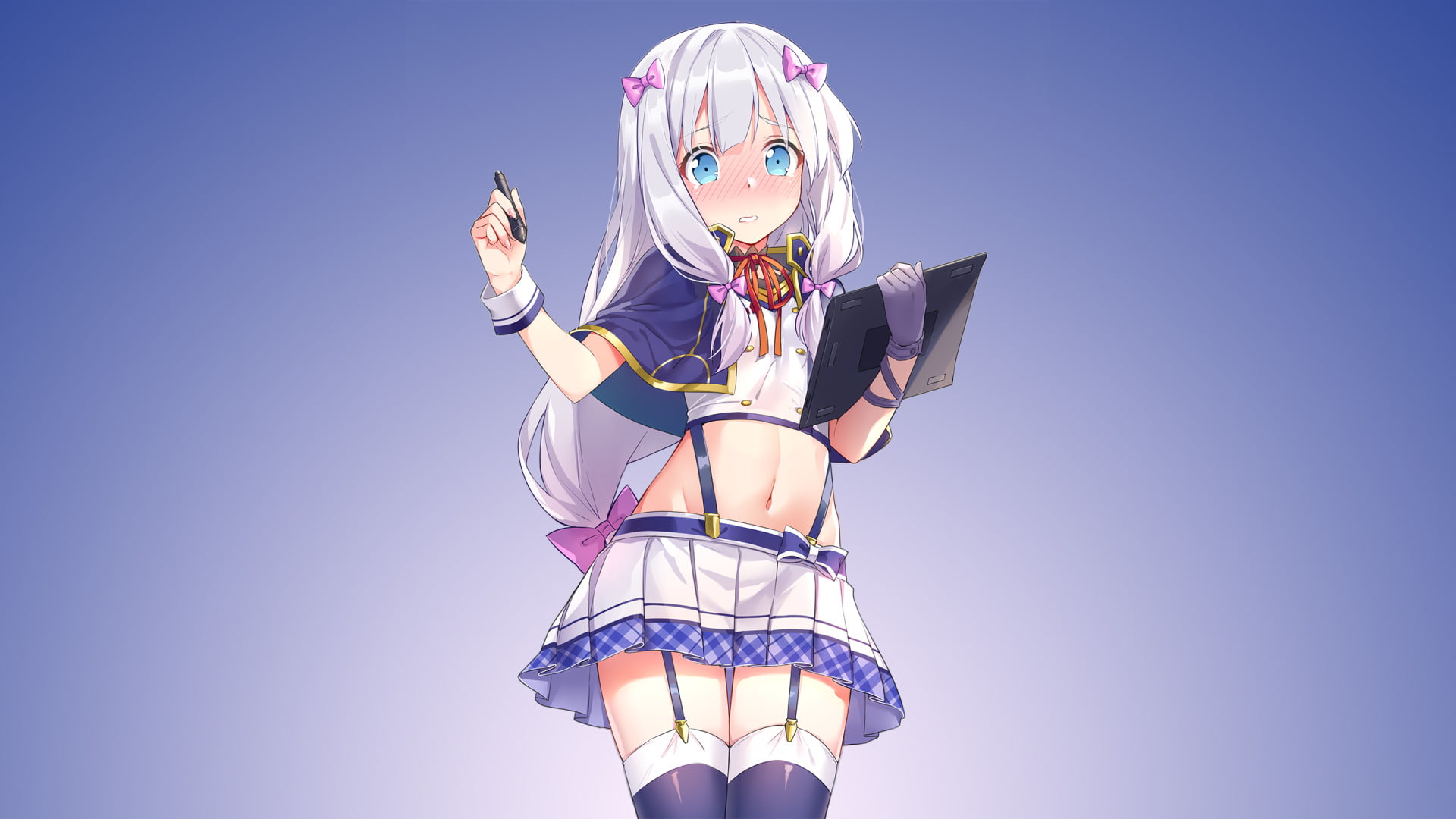 clothing, human body part, women, Rokudenashi Majutsu Koushi to Akashic Records, child, arms raised, girls, Anime, standing, human arm, blue, achievement, HD Wallpaper