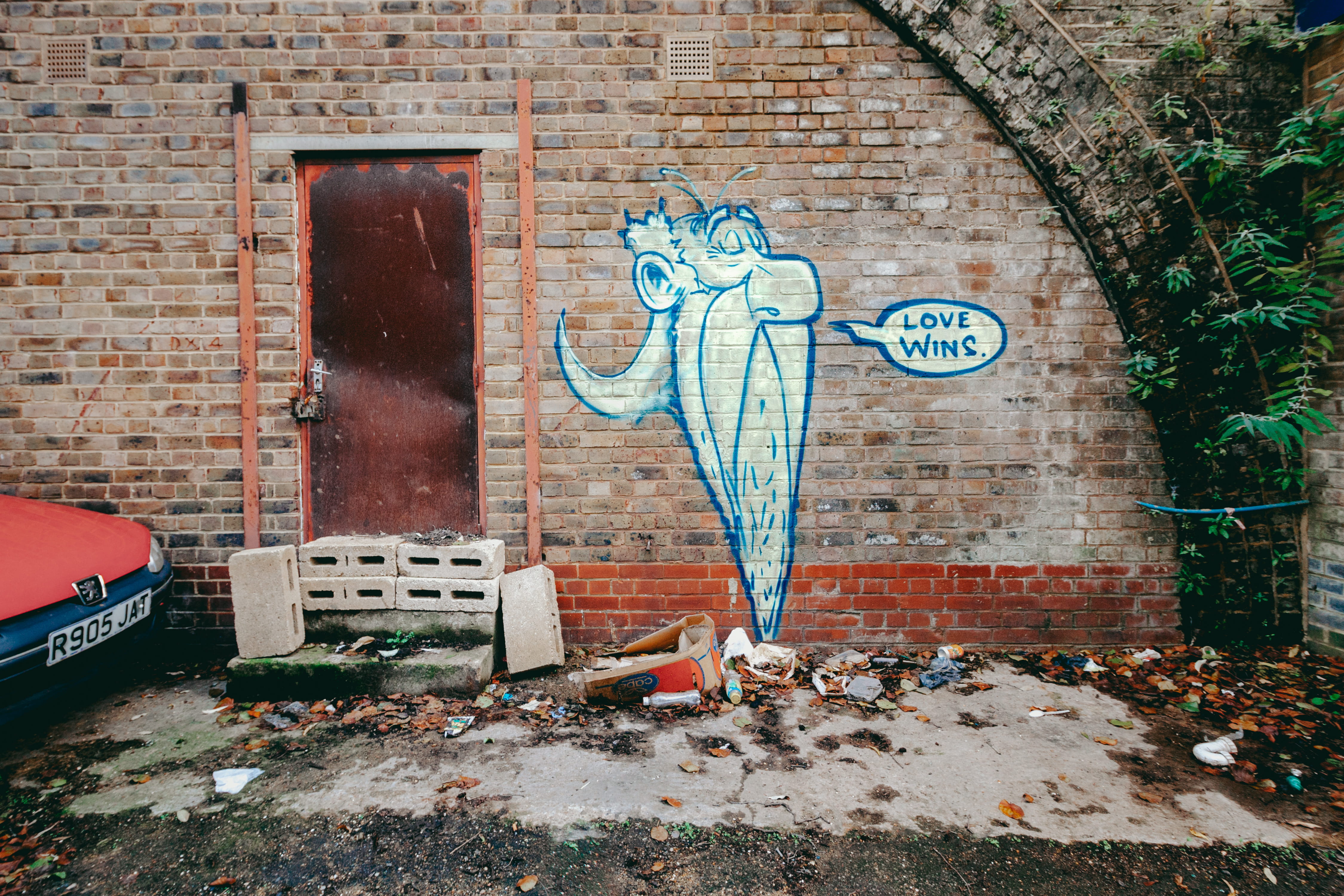 loughborough junction, built structure, derelict, london, brick, wall, street art, creativity, text, industrial, plant, city, art, no people, wins, vine, HD Wallpaper