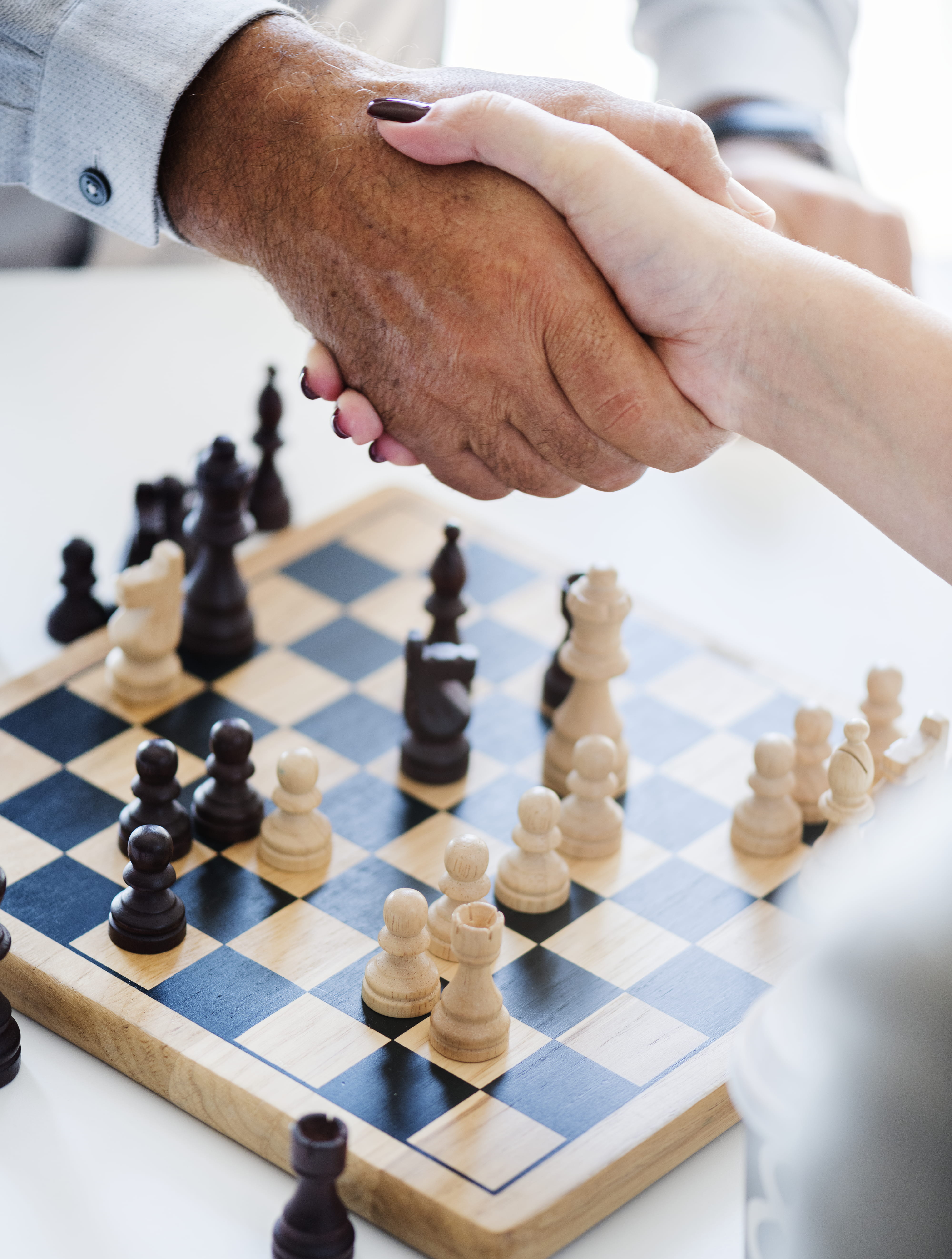 hand, close-up, shaking, person, leisure games, chess piece, chess, playing, people, two people, men, chess board, human body part, indoors, leisure activity, Phone HD Wallpaper