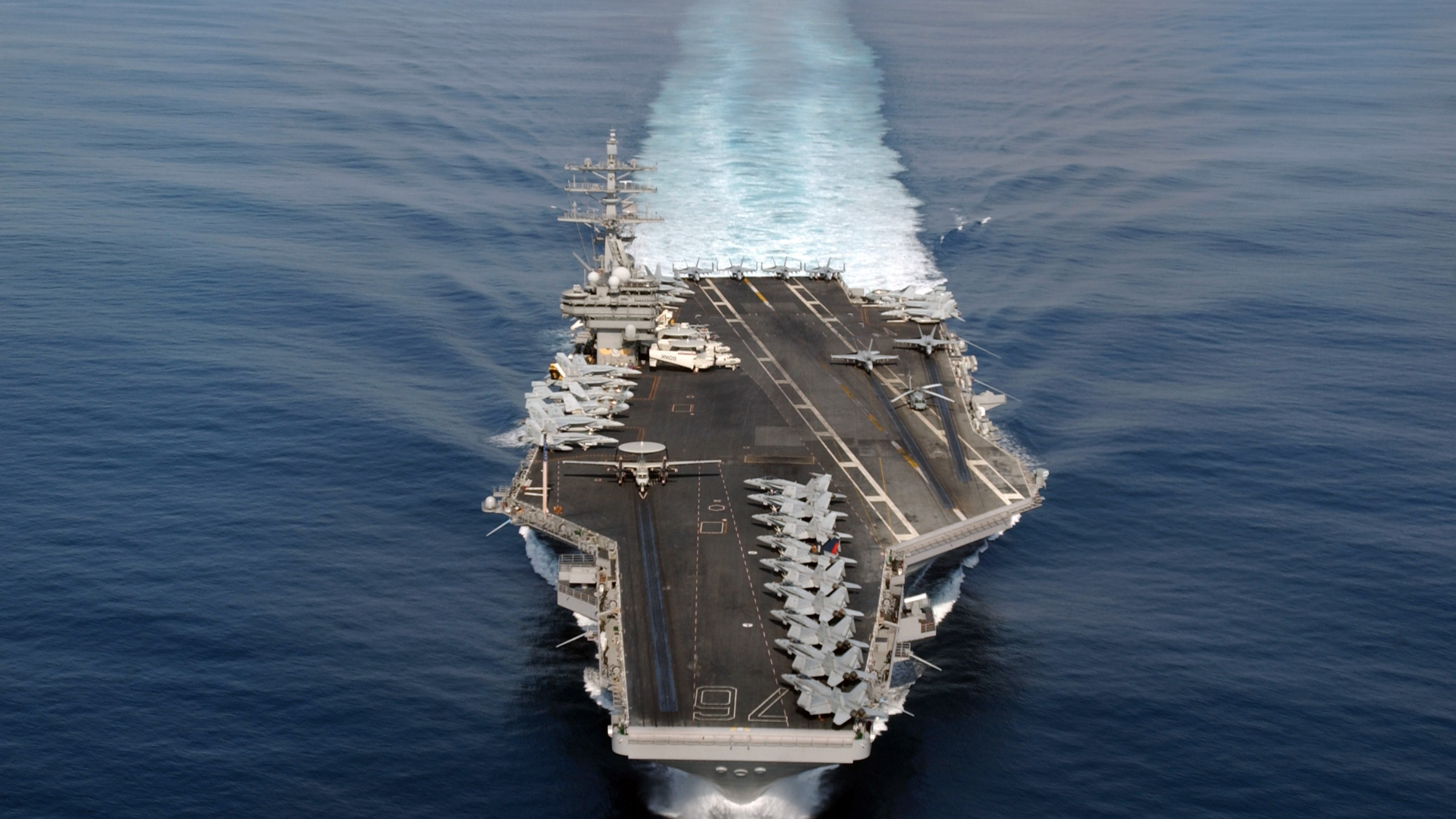 USS Ronald Reagan, CVN-76, 4K, aircraft carrier, black, white, Nimitz, U.S. Navy, battheship, HD Wallpaper