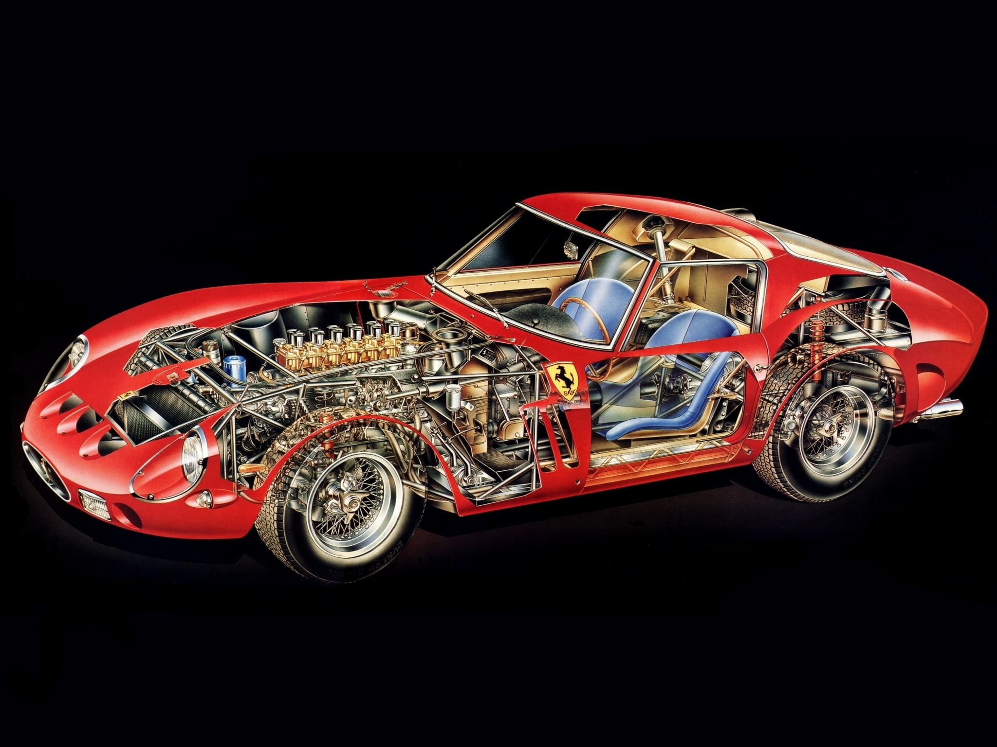 GTO, 1962, background, Ferrari 250, red, interior, 1080P, engine, HD Wallpaper
