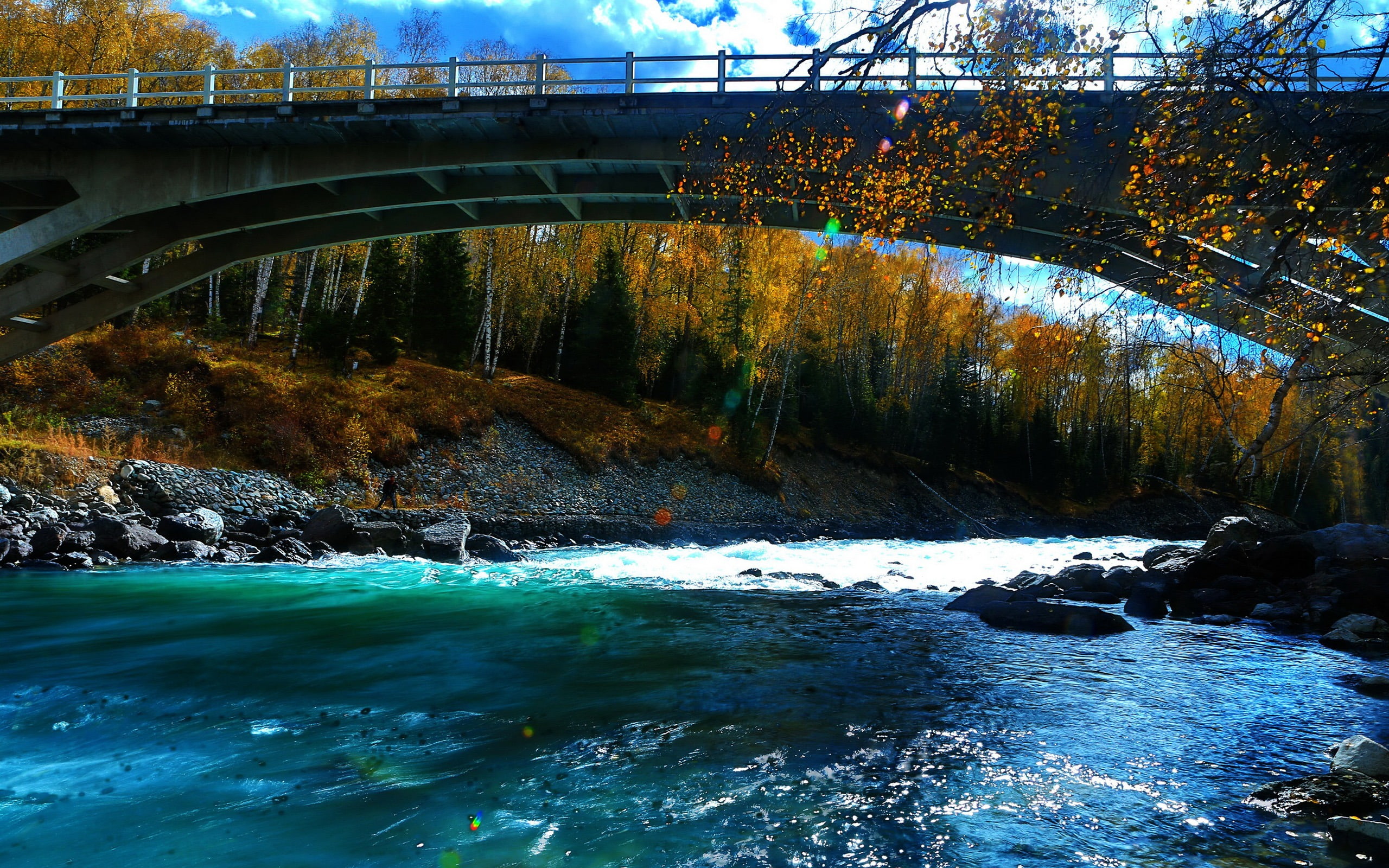 bridge, scenics - nature, waterfront, hd, bridge - man made structure, kanas, motion, river, built structure, water, photo, outdoors, plant, 2K, xinjiang, HD Wallpaper