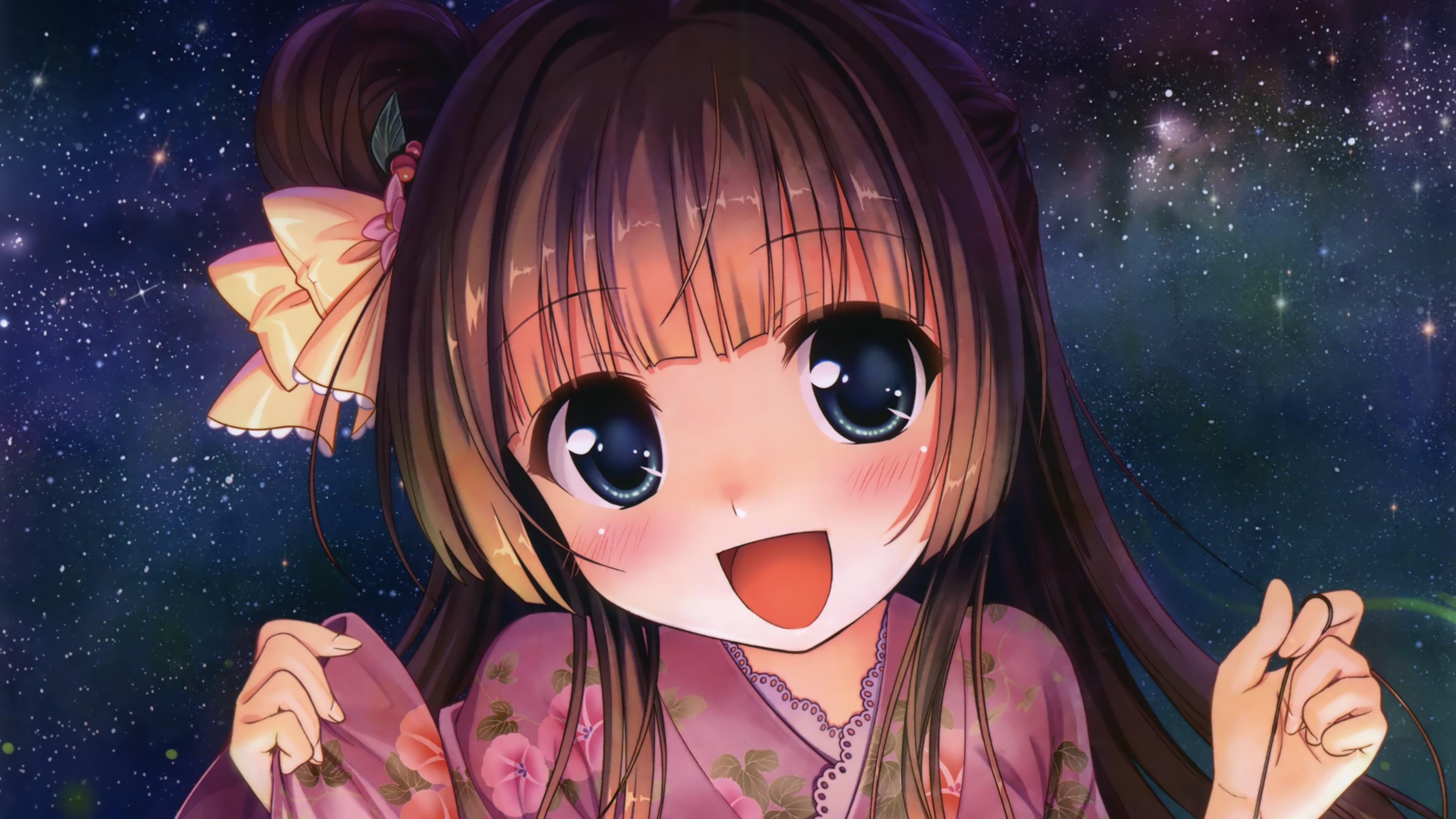Fujimiya Sakuya, Yukata, Starry Sky, Anime, Daitoshokan no Hitsujikai, 4K, HD Wallpaper