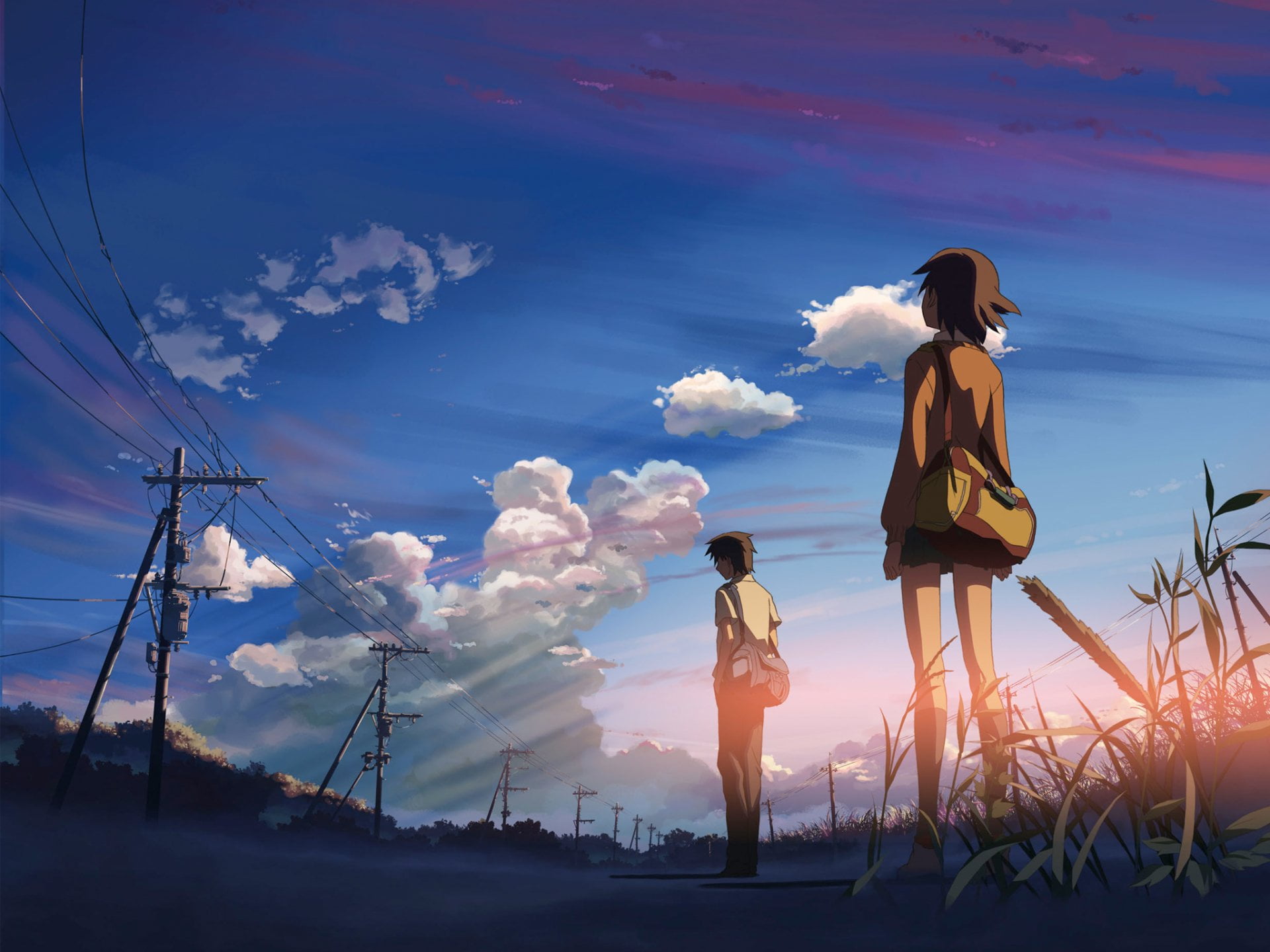 nature, Anime, young adult, Kanae Sumita, utility, man, one person, woman, poles, 5 Centimeters Per Second, standing, outdoors, cloud - sky, scenics - nature, HD Wallpaper