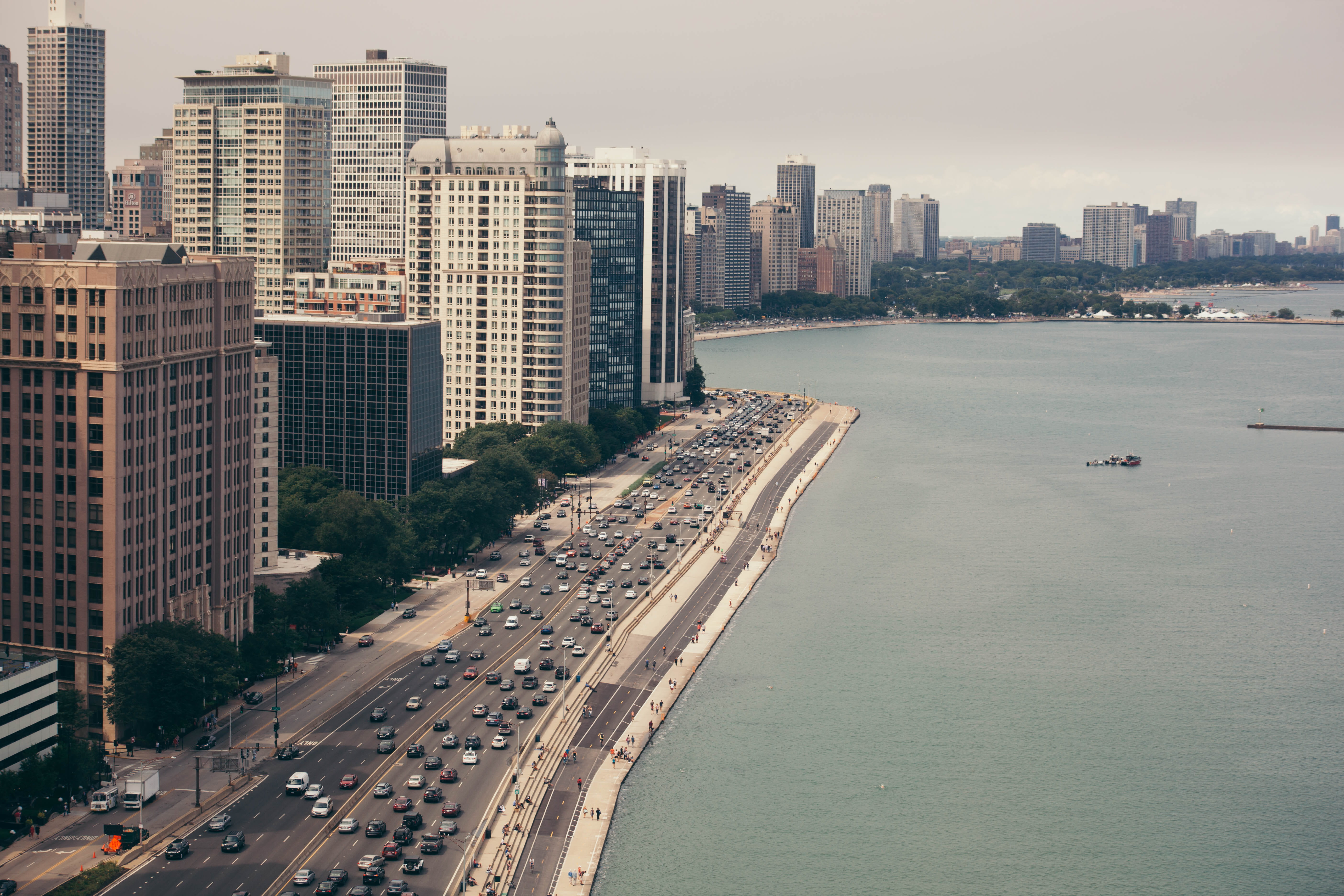 architecture, water, lake shore drive, day, residential district, lake shore, north lake shore drive, sea, nautical vessel, street, chicago, cityscape, HD Wallpaper