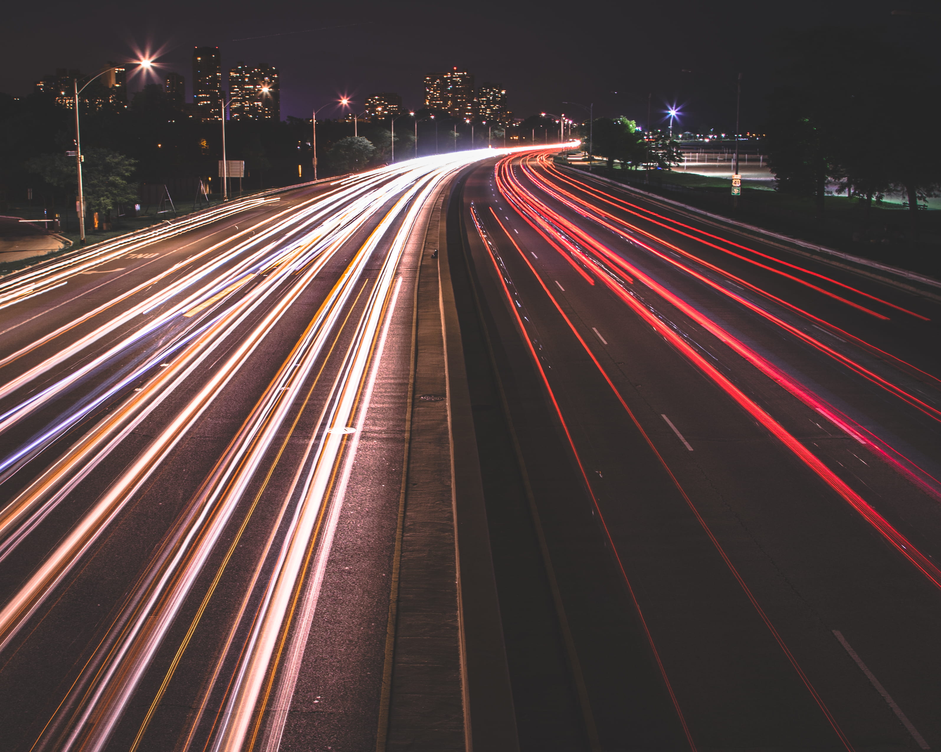 multiple lane highway, chicago, drive, no people, high angle view, vehicles, highway, city, transportation, long exposure, lighting, built structure, vehicle light, HD Wallpaper