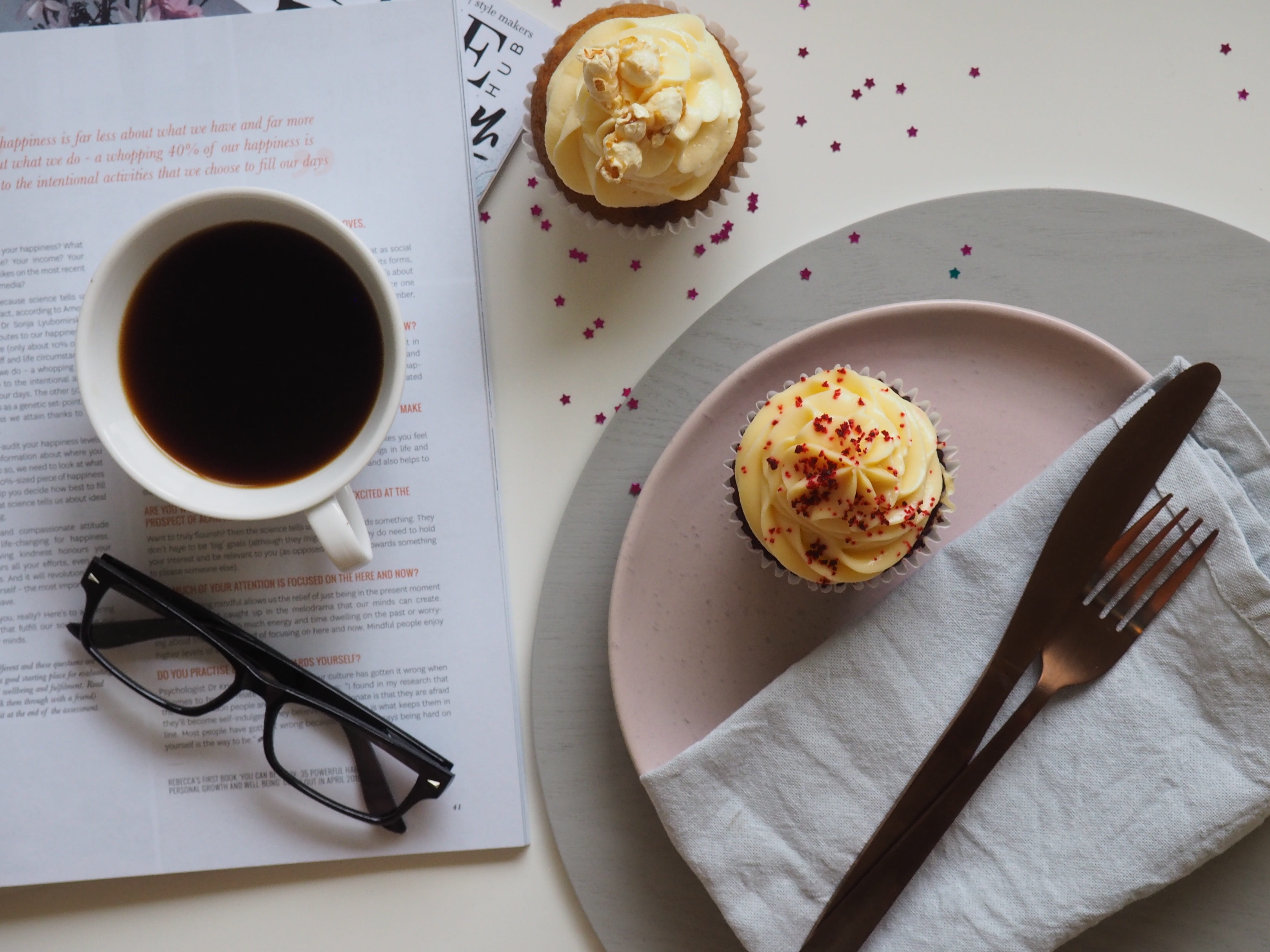 read, directly above, no people, black, morning, sweet food, espresso, coffee, beverage, glasses, drink, cappuccino, snack, white, breakfast, desktop, table top, HD Wallpaper