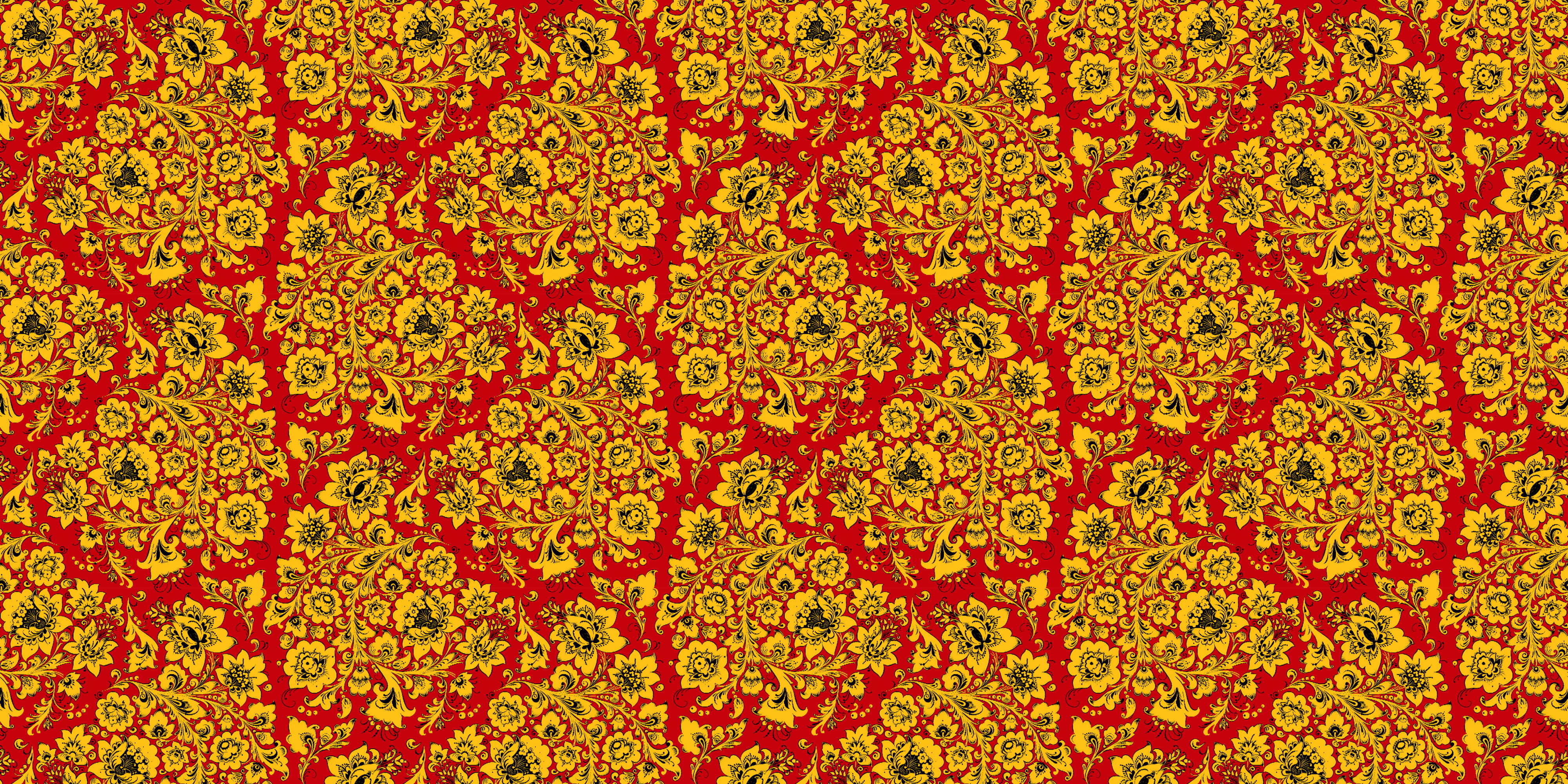 yellow, red, 4K, Khokhloma, HD Wallpaper