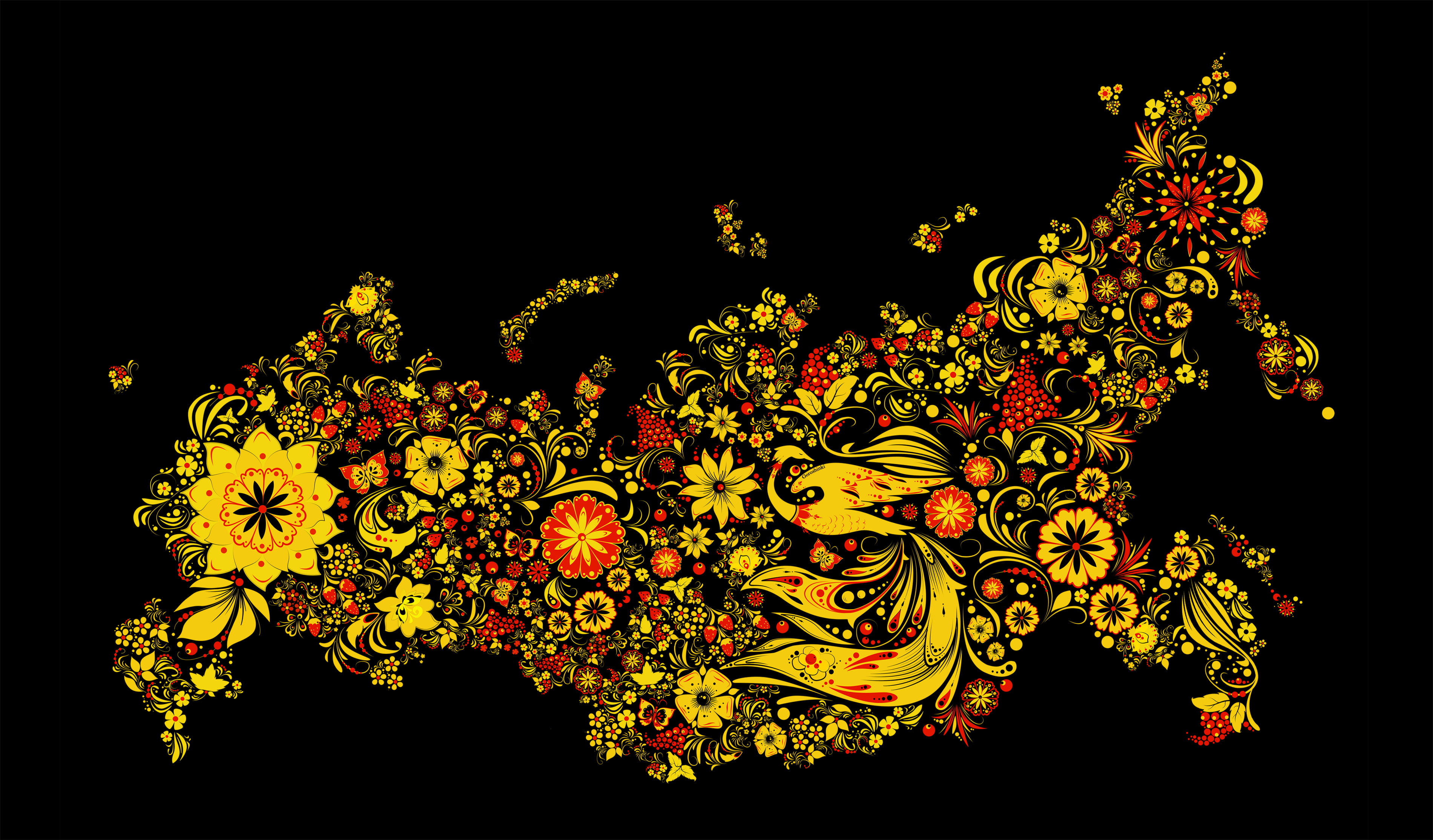 vector, growth, Khokhloma, season, animal, tree, vulnerability, studio shot, flower head, decoration, indoors, backgrounds, fragility, swirl, red, no people, HD Wallpaper