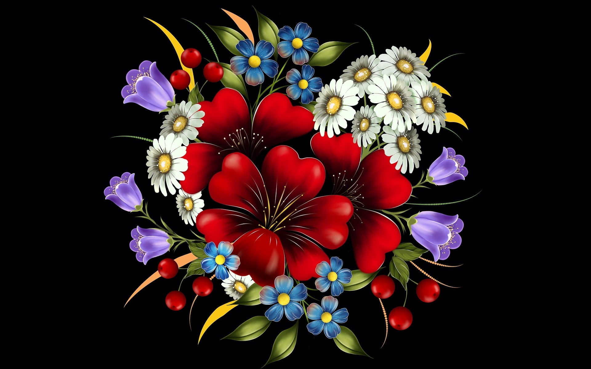 flower arrangement, multi colored, flower, indoors, Khokhloma, flower head, bunch of flowers, studio shot, pollen, high angle view, close-up, inflorescence, HD Wallpaper