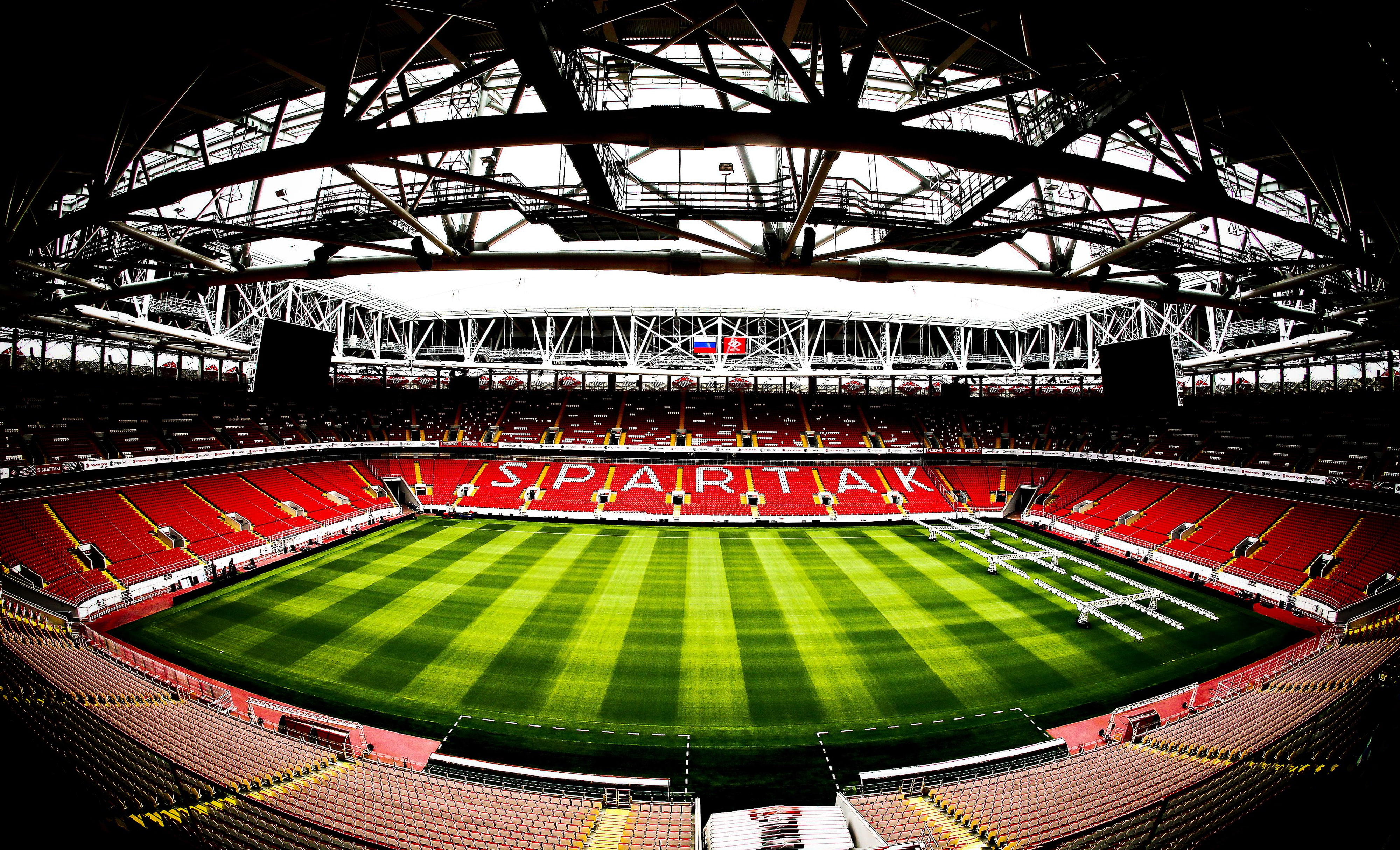 Stadium "Spartak", building exterior, Spartak Stadium, green color, outdoors, Lawn, soccer, 4K, absence, soccer field, Arena, playing field, team sport, HD Wallpaper