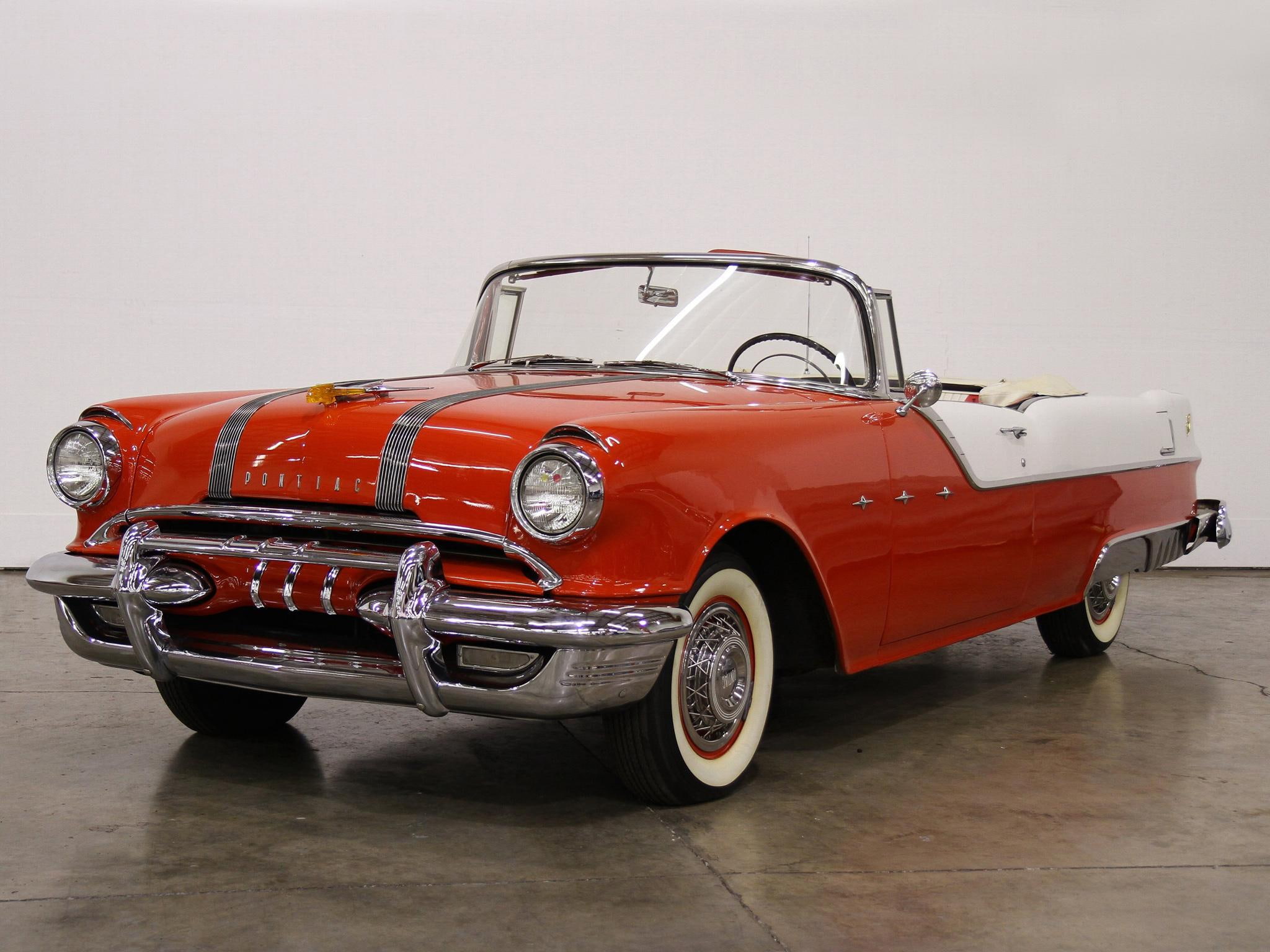 1955, convertible, classic, antique, chief, vintage, white, 1080P, starchief, pontiac, walls, HD Wallpaper