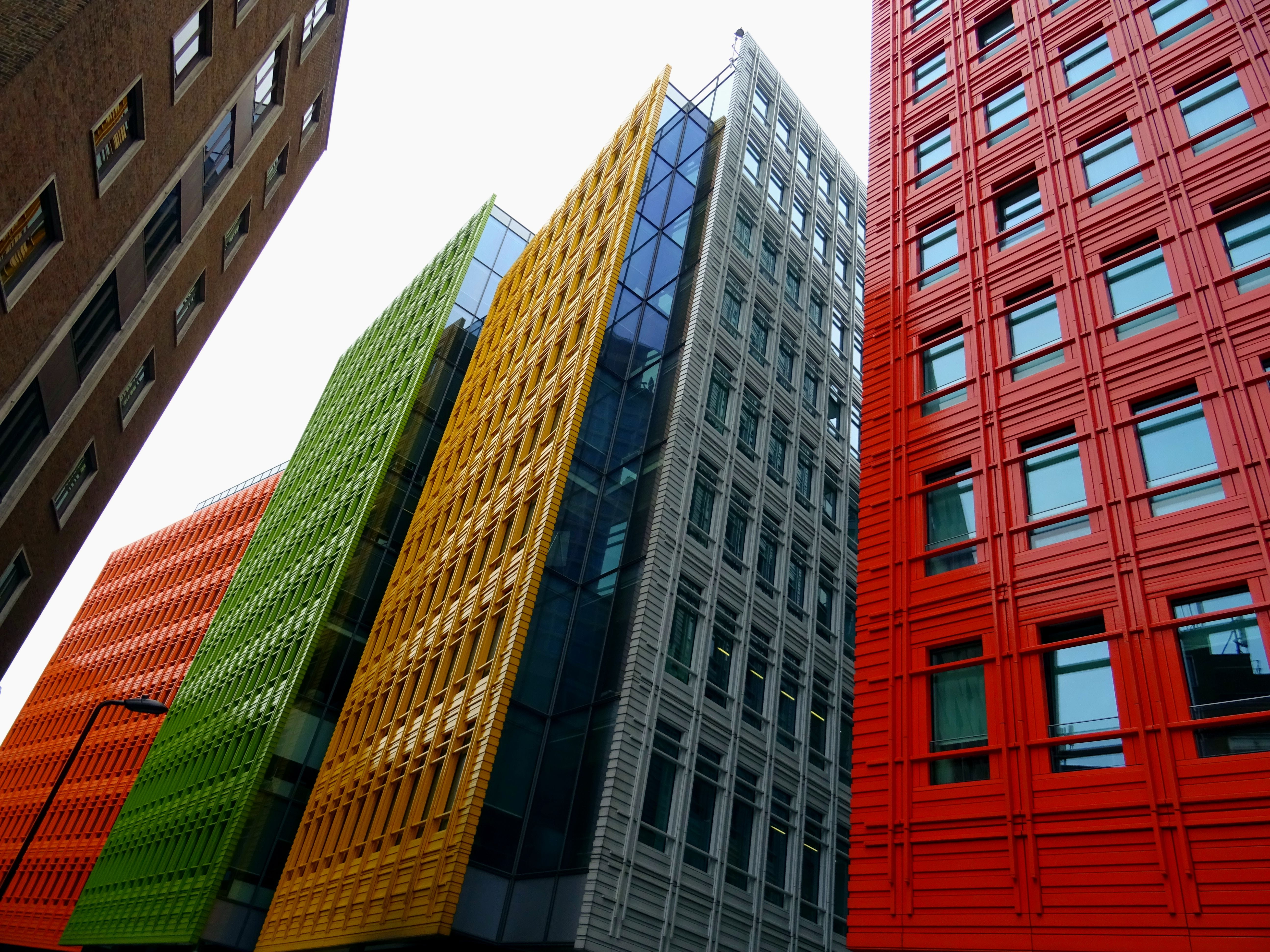 glass windows, tower, facade, outdoors, skyscraper, building, cityscape, reflection, colorful, nature, buildings, glass - material, contemporary, financial district, HD Wallpaper