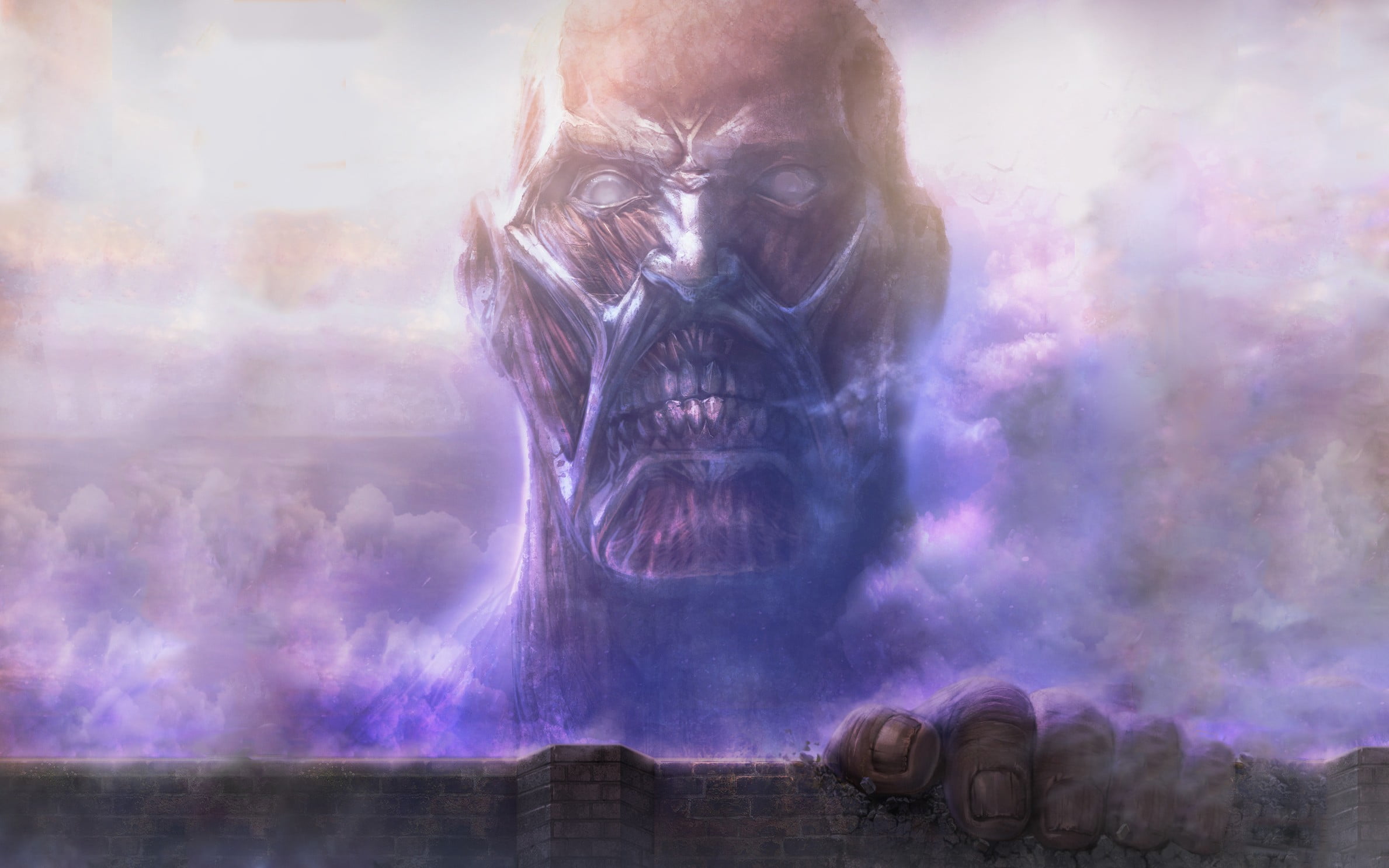 primate, ape, titan, mammal, sky, digital composite, one animal, illustration, outdoors, nature, creativity, purple, environment, water, 1080P, anime, HD Wallpaper