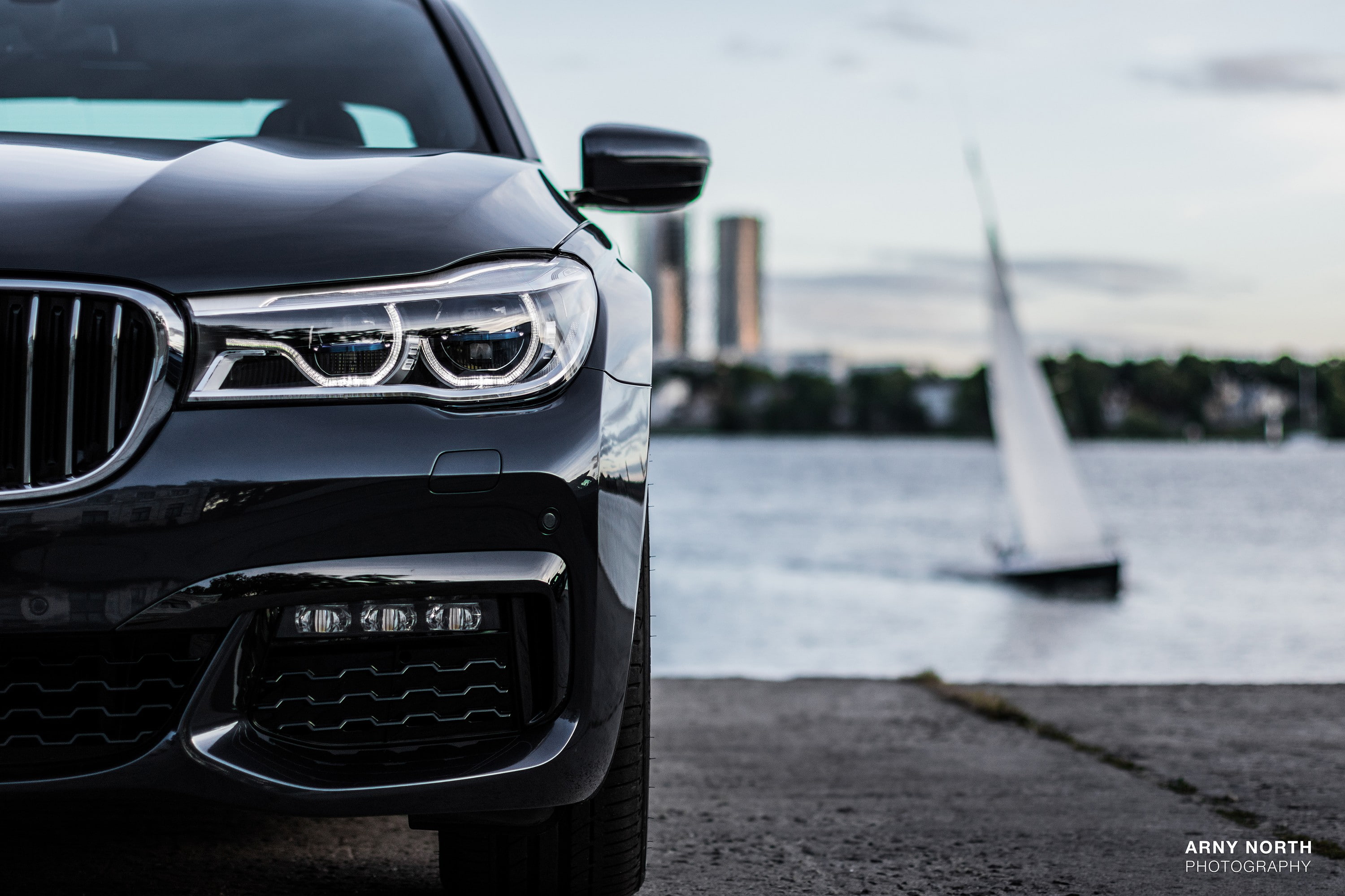 yacht, bmw, Riga, Arny North, Latvia, car, boat, 2K, BMW 7 Series, BMW 7, HD Wallpaper