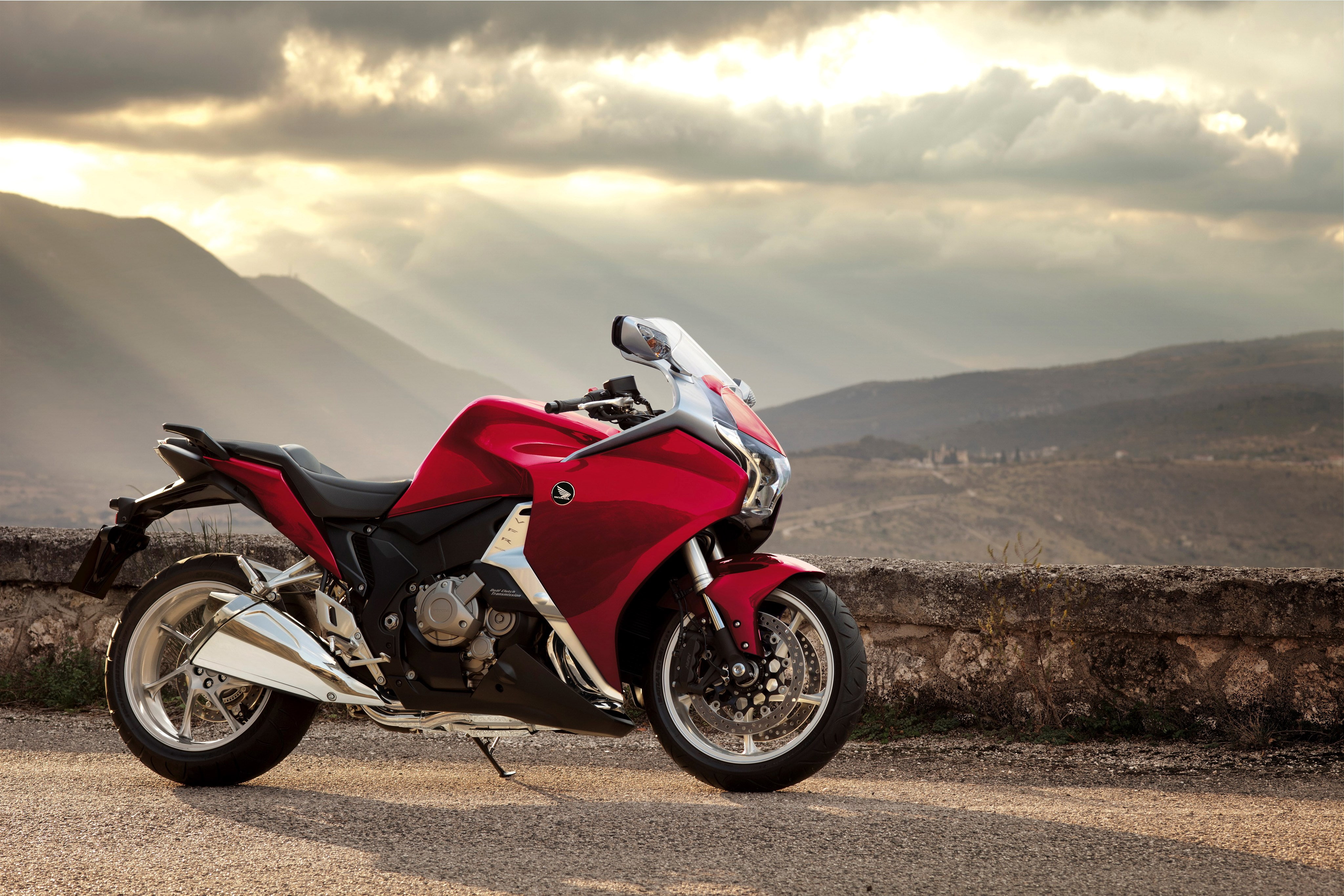 mountain, road, 4K, riding, road trip, sky, sunlight, mountain range, honda vfr, land vehicle, one person, cloud - sky, nature, sports helmet, scenics - nature, HD Wallpaper