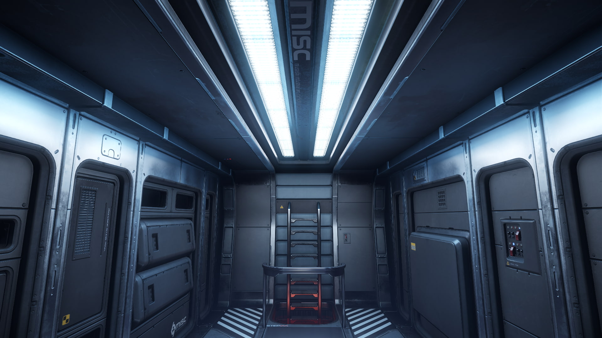 subway, indoors, 1080P, ceiling, train interior, transportation, Star Citizen, empty, lighting equipment, vehicle interior, video games, electrical equipment, HD Wallpaper