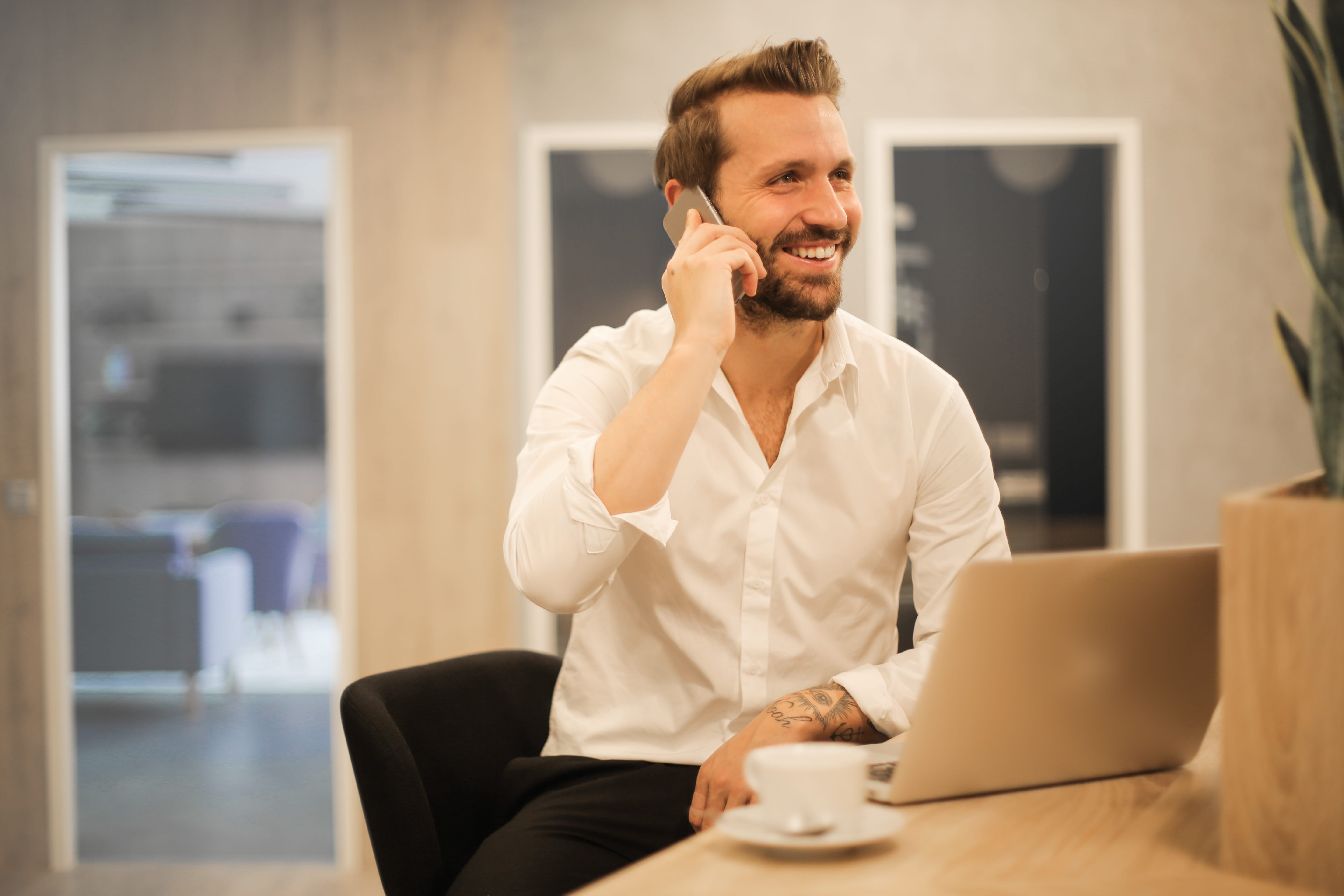 office, table, telephone, man, human, technology, paper, chair, laptop, young adult, using laptop, business person, computer, bust, communication, adult, HD Wallpaper
