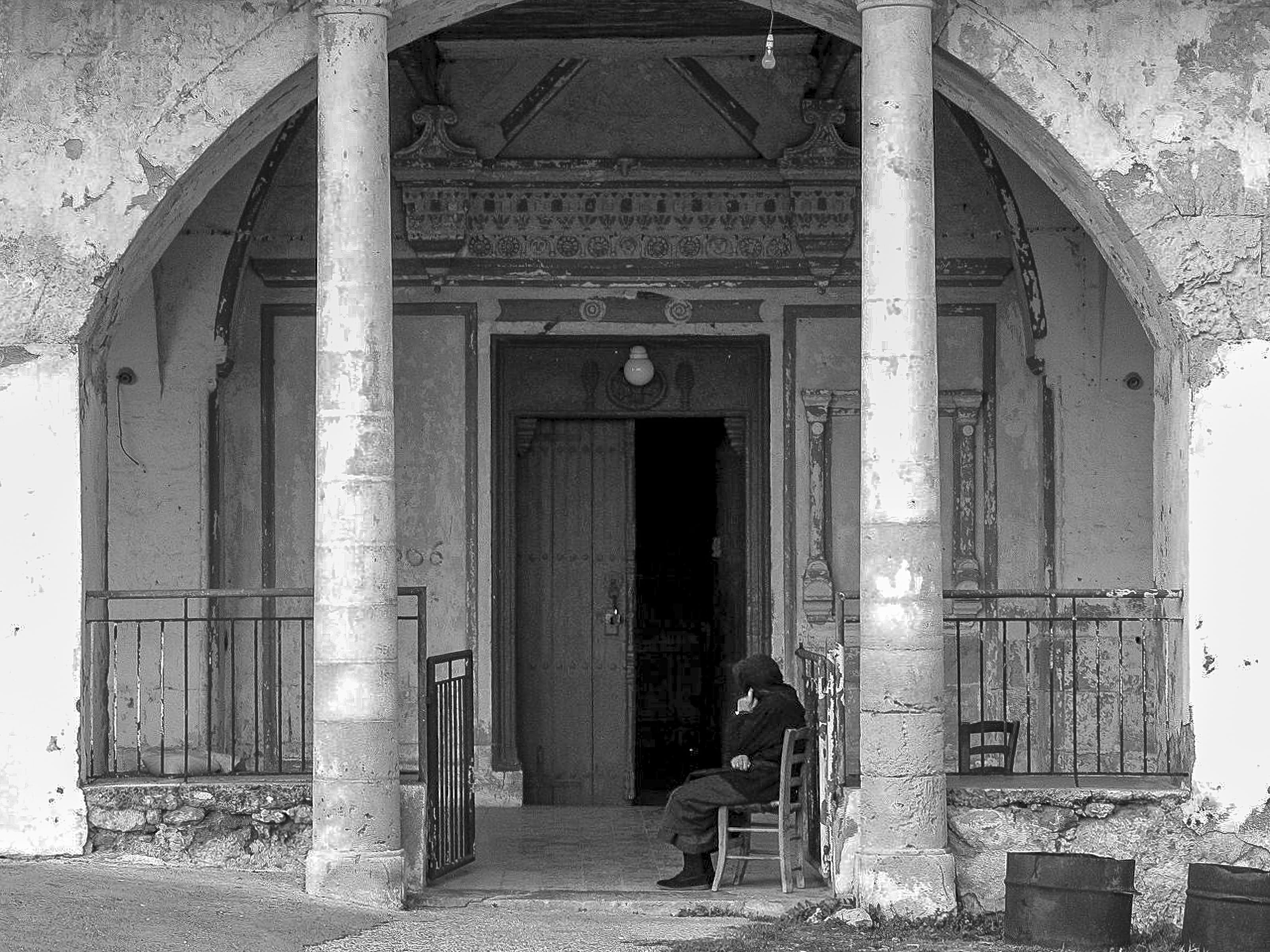 cyprus, the past, united nations, old, religon, chair, building exterior, architectural column, dipkarpaz, men, monochrome, restoration, ancient, christianity, HD Wallpaper