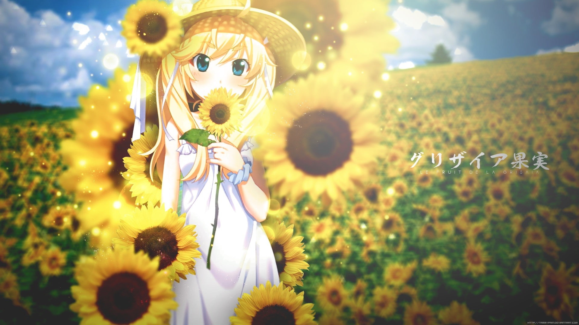 Matsushima Michiru, Grisaia no Kajitsu, sunflowers, 1080P, anime girls, HD Wallpaper