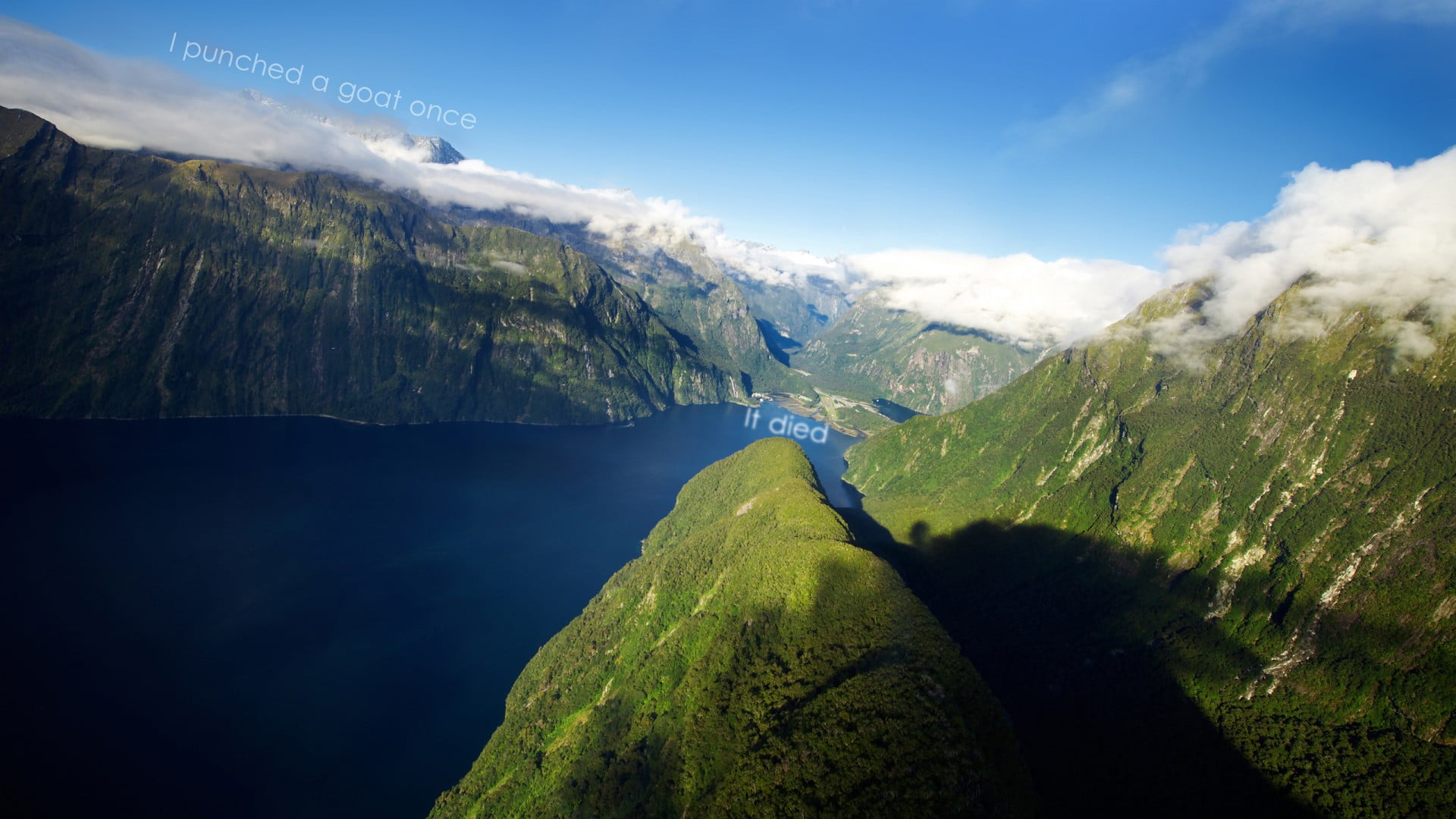 tranquility, covered, nature, mountains, green color, fuckscape, plant, cloud - sky, mountain peak, non-urban scene, mountain, quote, sky, clouds, river, HD Wallpaper