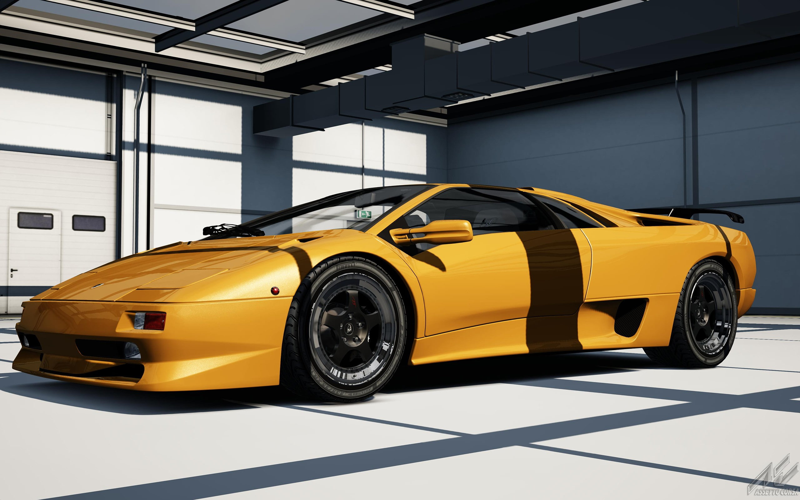 retail, yellow, sports car, 2K, mode of transportation, industry, no people, city, modern, architecture, motor vehicle, taxi, consumerism, luxury, lamborghini diablo sv car vehicle video games assetto corsa cgi, HD Wallpaper