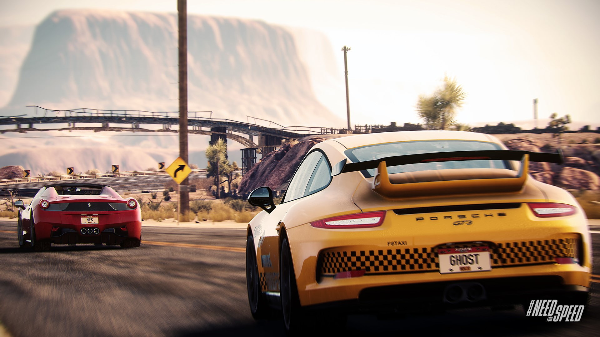 transportation, Rivals, sky, motor vehicle, Need for speed, Nfsr, travel, 1080P, land vehicle, yellow, cloud - sky, outdoors, road, city, no people, car, HD Wallpaper