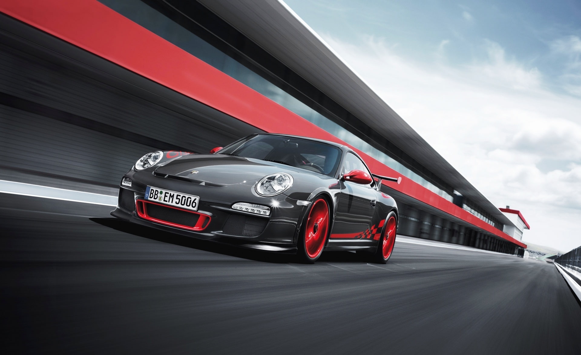 2011, Porsche, black, land vehicle, blurred motion, red, gt, sport, driving, cloud - sky, sports race, luxury, on the move, wheel, coupe, professional sport, HD Wallpaper