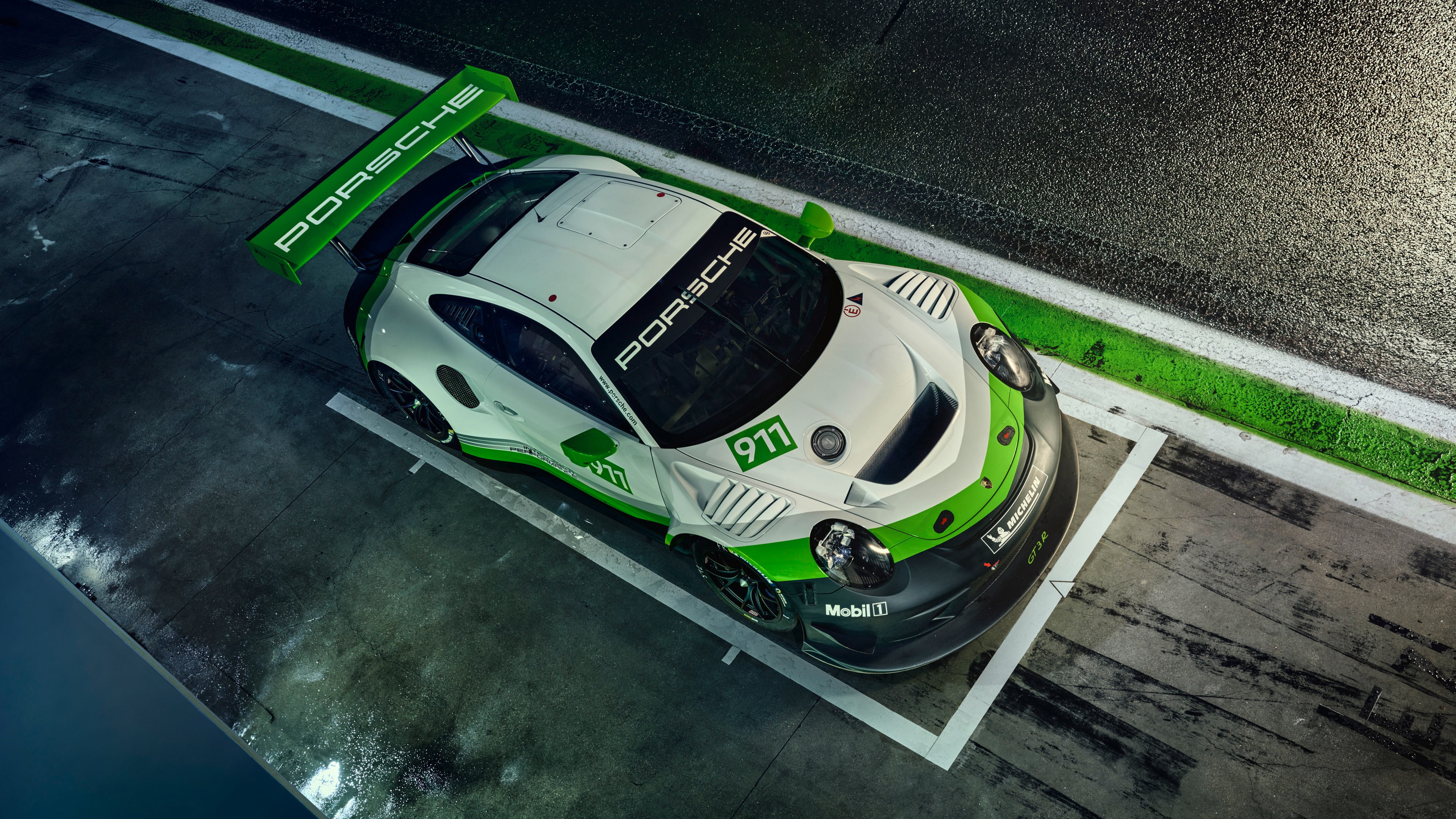 Porsche, 2019, 911, racing car, GT3 R, 4K, the view from the top, HD Wallpaper