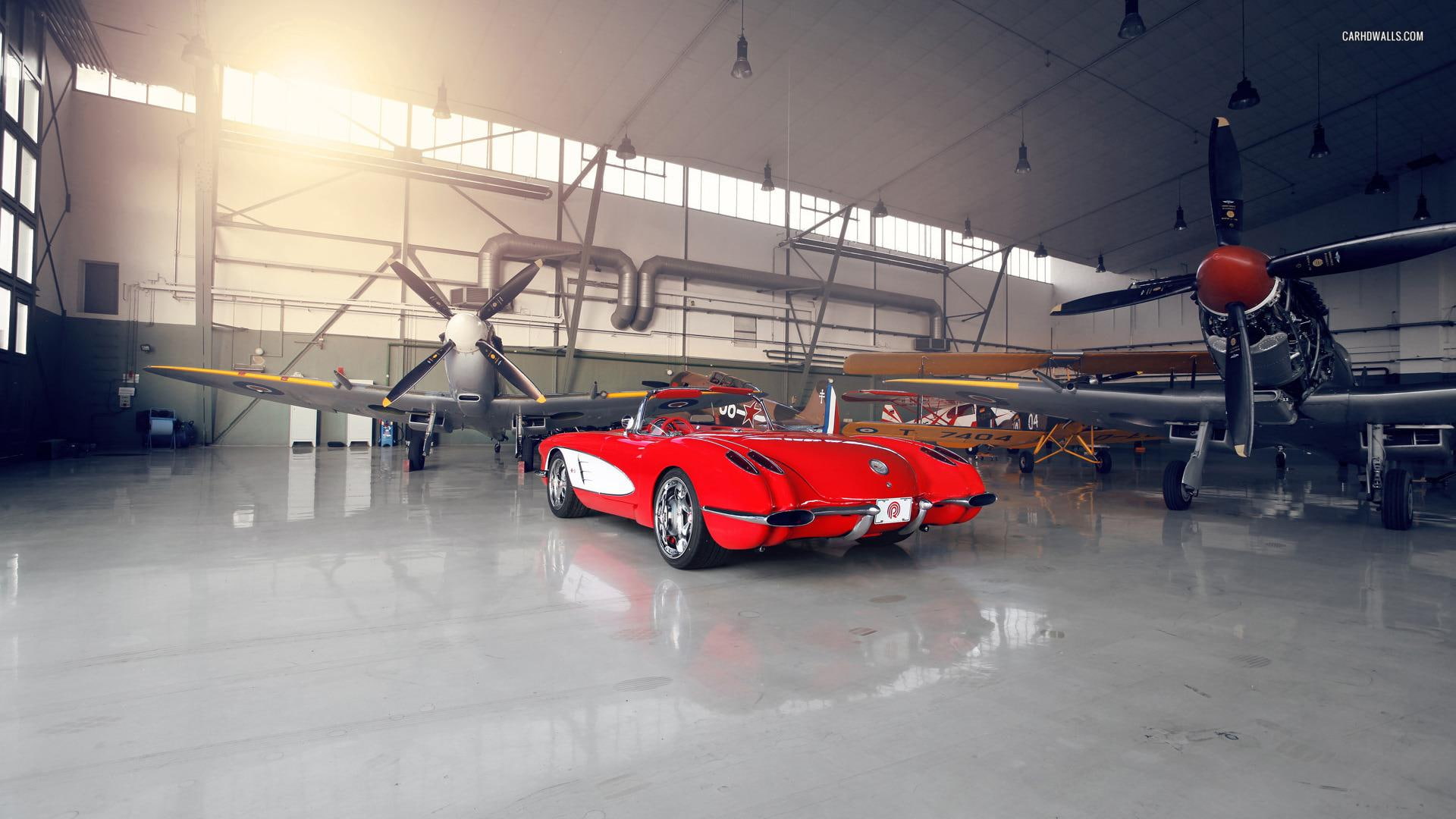 classic car, chevy, chevrolet, 1080P, corvette, vette, red, cars, red car, HD Wallpaper
