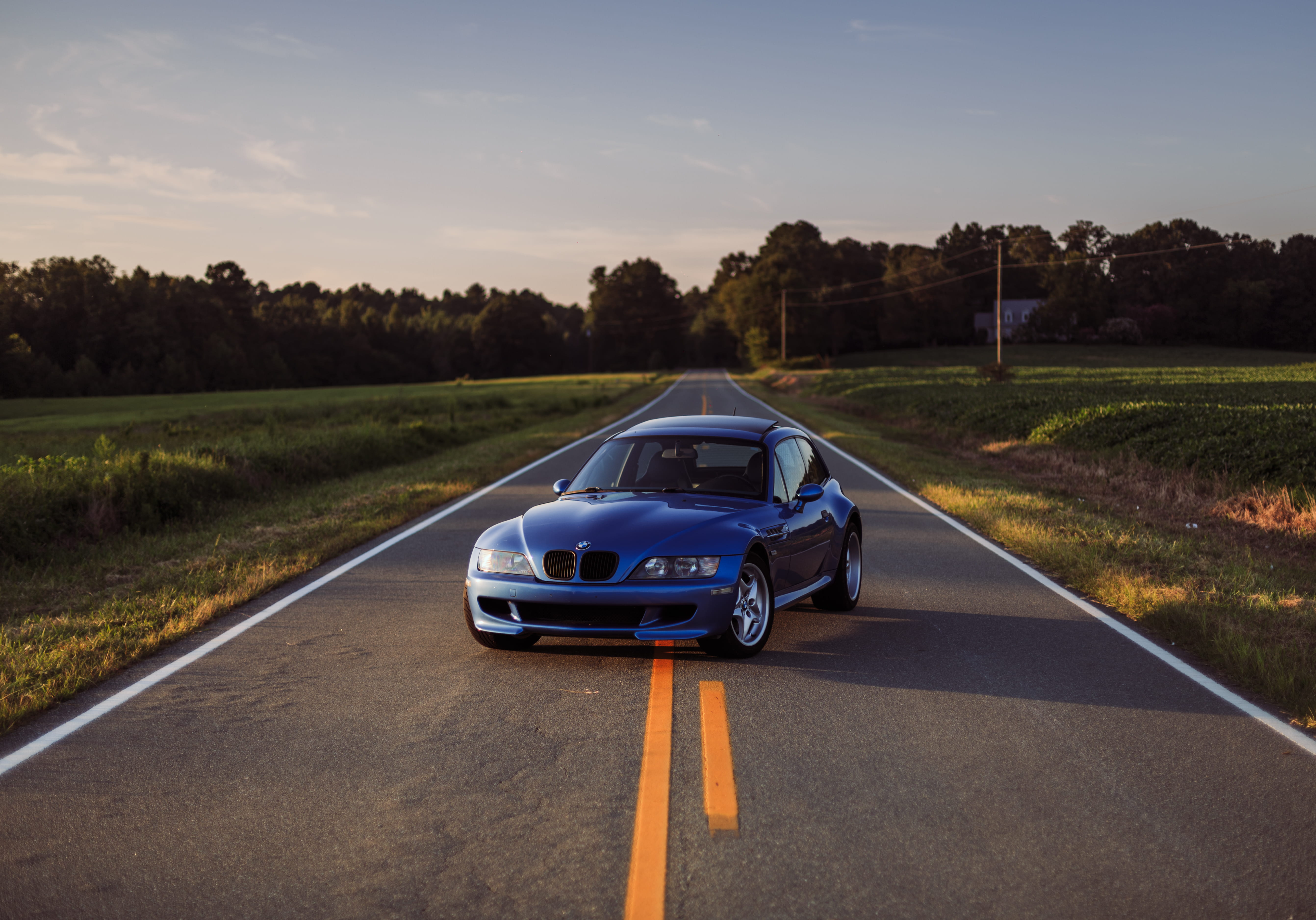 united states, transportation, no people, country, blue, classic, 5K, car, bmw, motor vehicle, sunset, the way forward, sky, field, road, z3, direction, HD Wallpaper