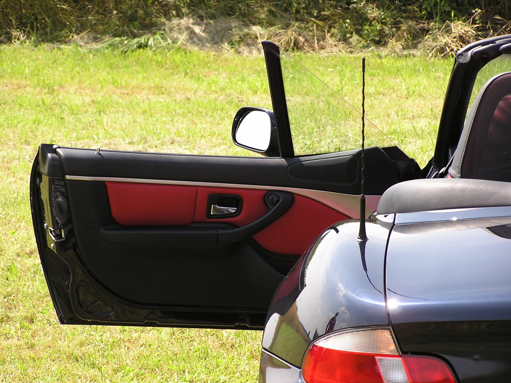 stationary, z3, plant, bmw, red, 1080P, sunlight, reflection, car, field, motor vehicle, side-view mirror, no people, land, grass, green color, roadster, HD Wallpaper