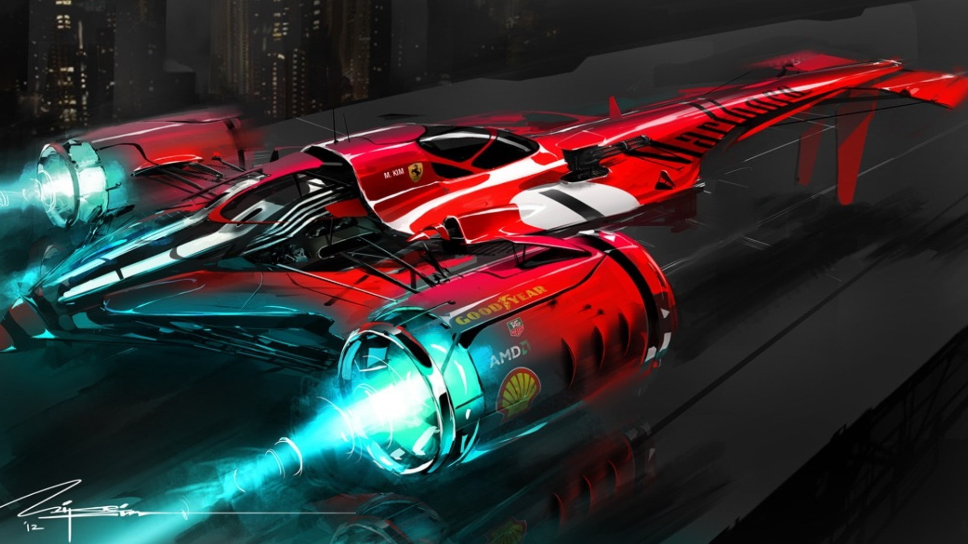 racing, science fiction, 1080P, Ferrari, Wipeout, video games, concept art, HD Wallpaper