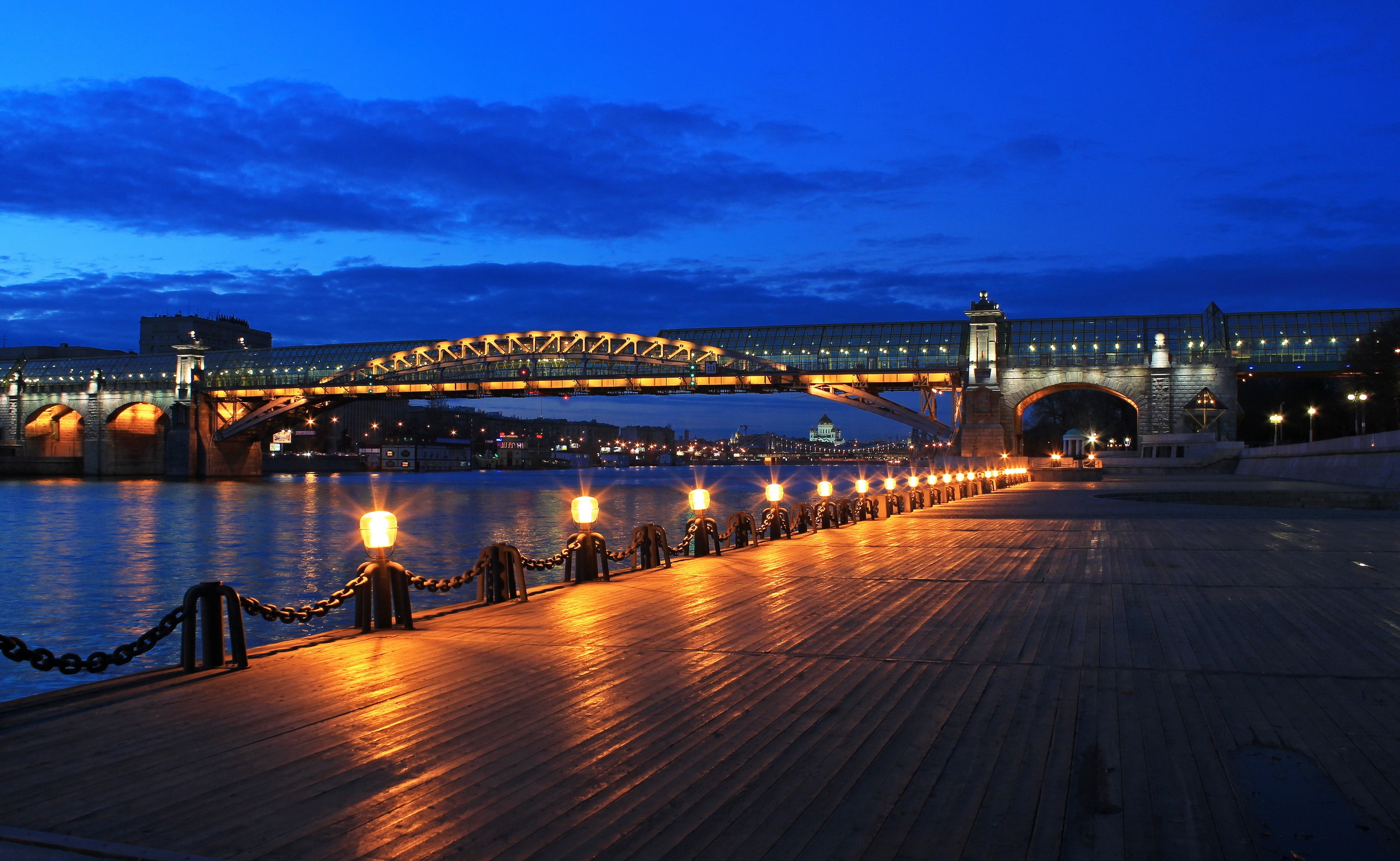 outdoors, city, water, connection, no people, sky, scenics, gray, cityscape, cloud - sky, twilight, transportation, urban Scene, night, illuminated, bridge - Man Made Structure, HD Wallpaper