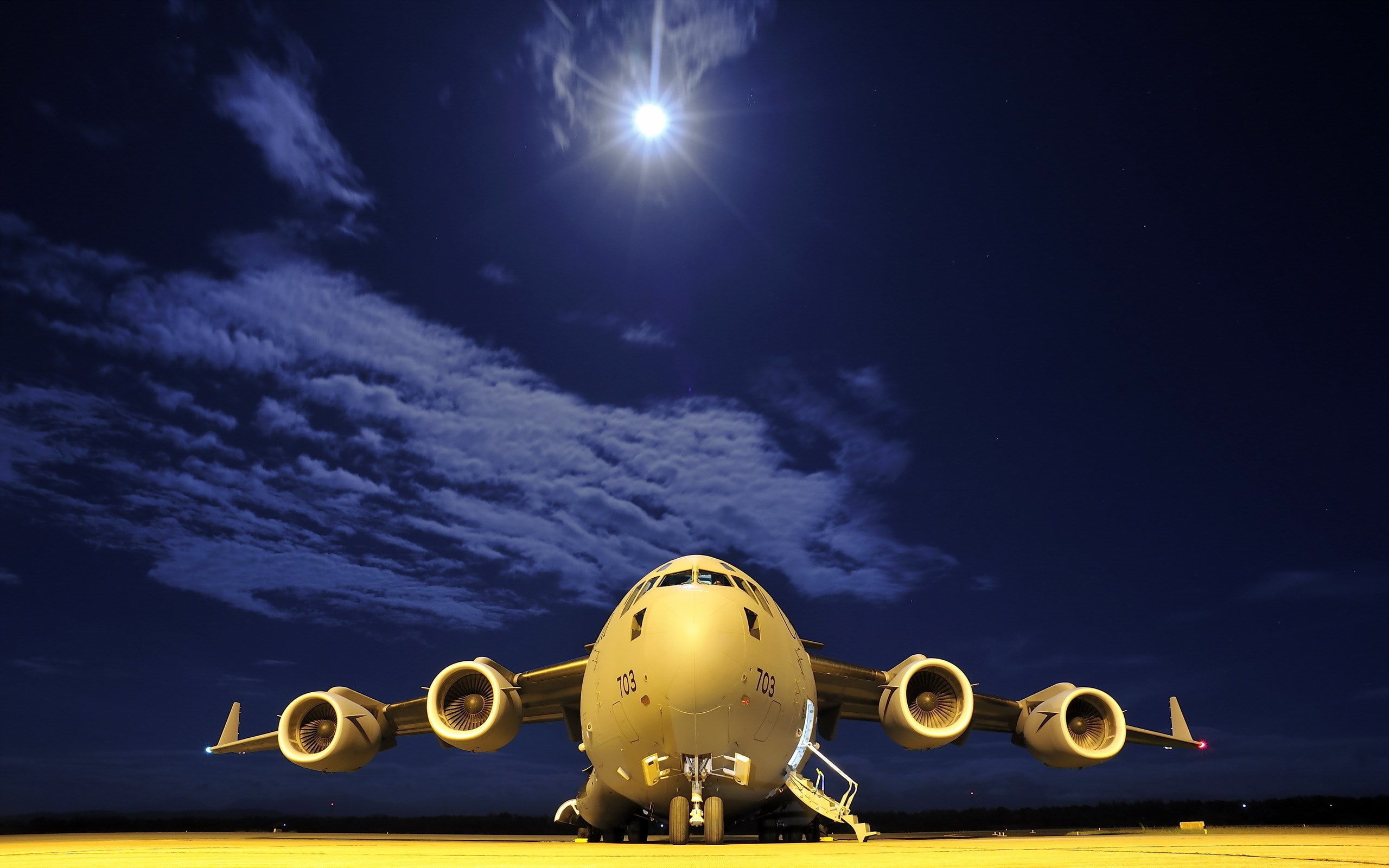 wealth, sky, moon, cloud - sky, low angle view, airplane, nature, space, air vehicle, mode of transportation, dusk, no people, full moon, moonlight, 2K, HD Wallpaper