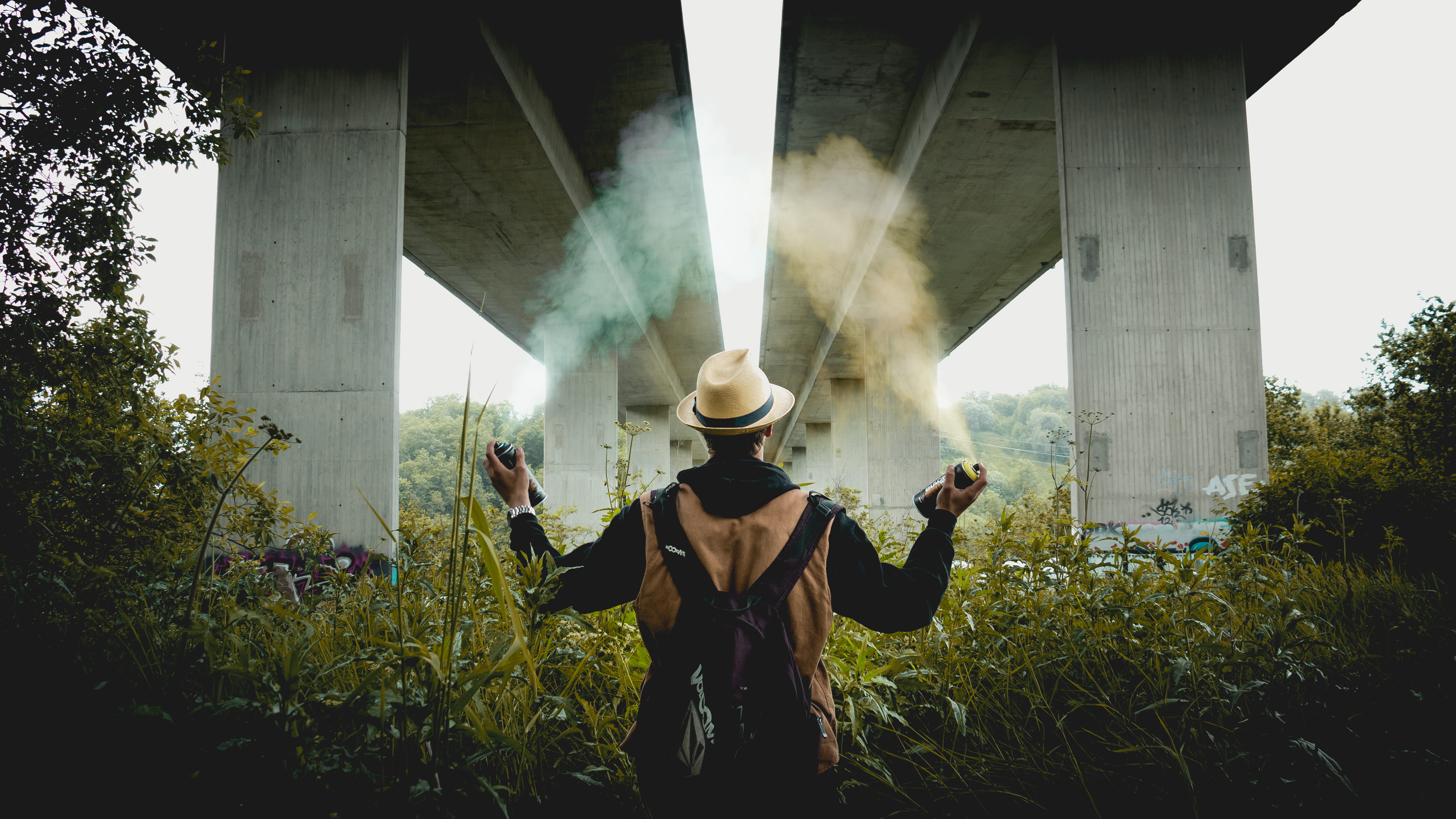 day, men, clothing, architecture, outdoors, performance, women, black and brown, real people, bridge, wearing, man, people, brown, plant, hoodie, black, HD Wallpaper