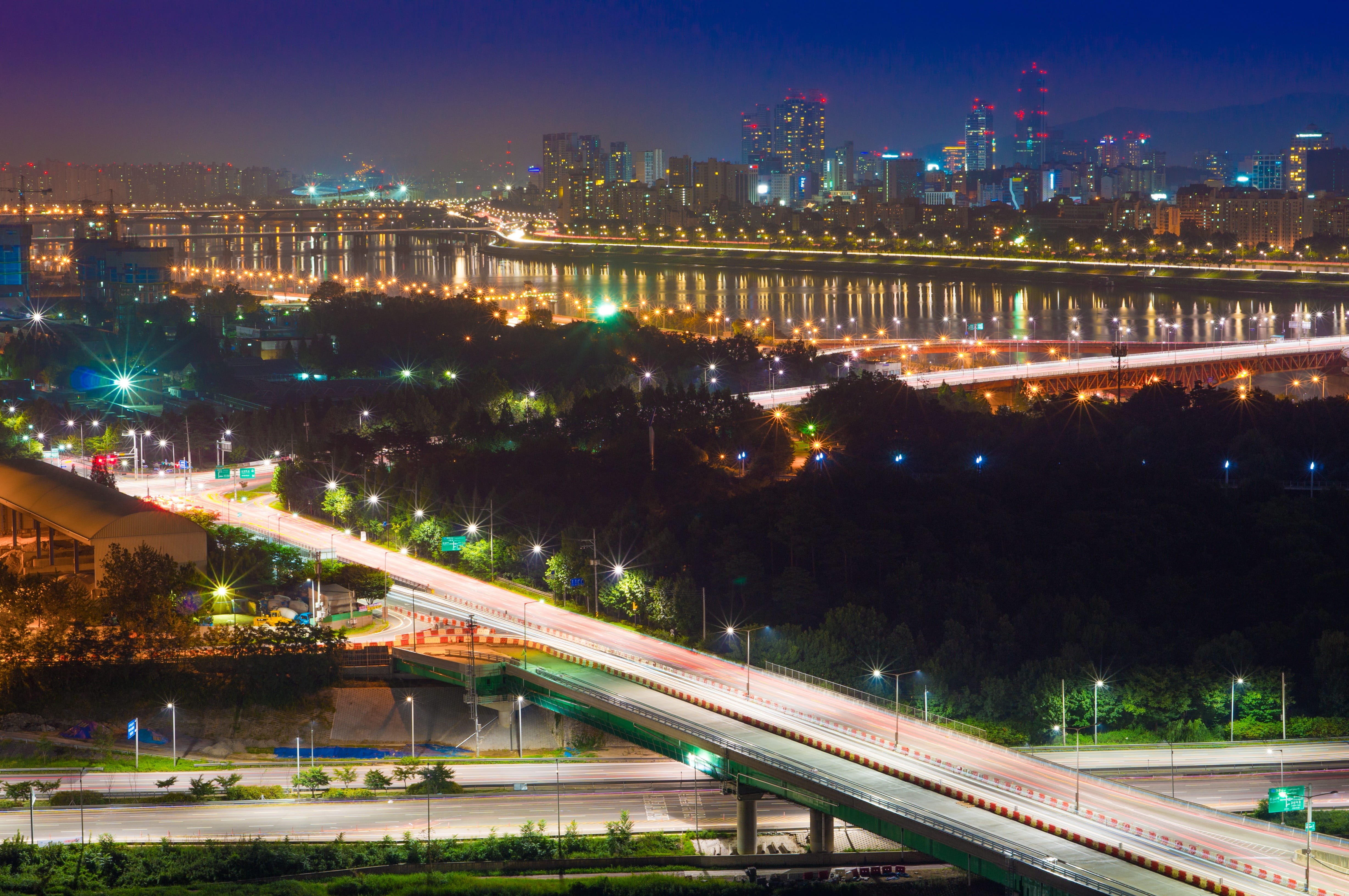 river, cityscape, architecture, city, reverberation, Night View, connection, transportation, water, Eungbongsan, no people, reflect, dusk, bridge - Man Made Structure, HD Wallpaper