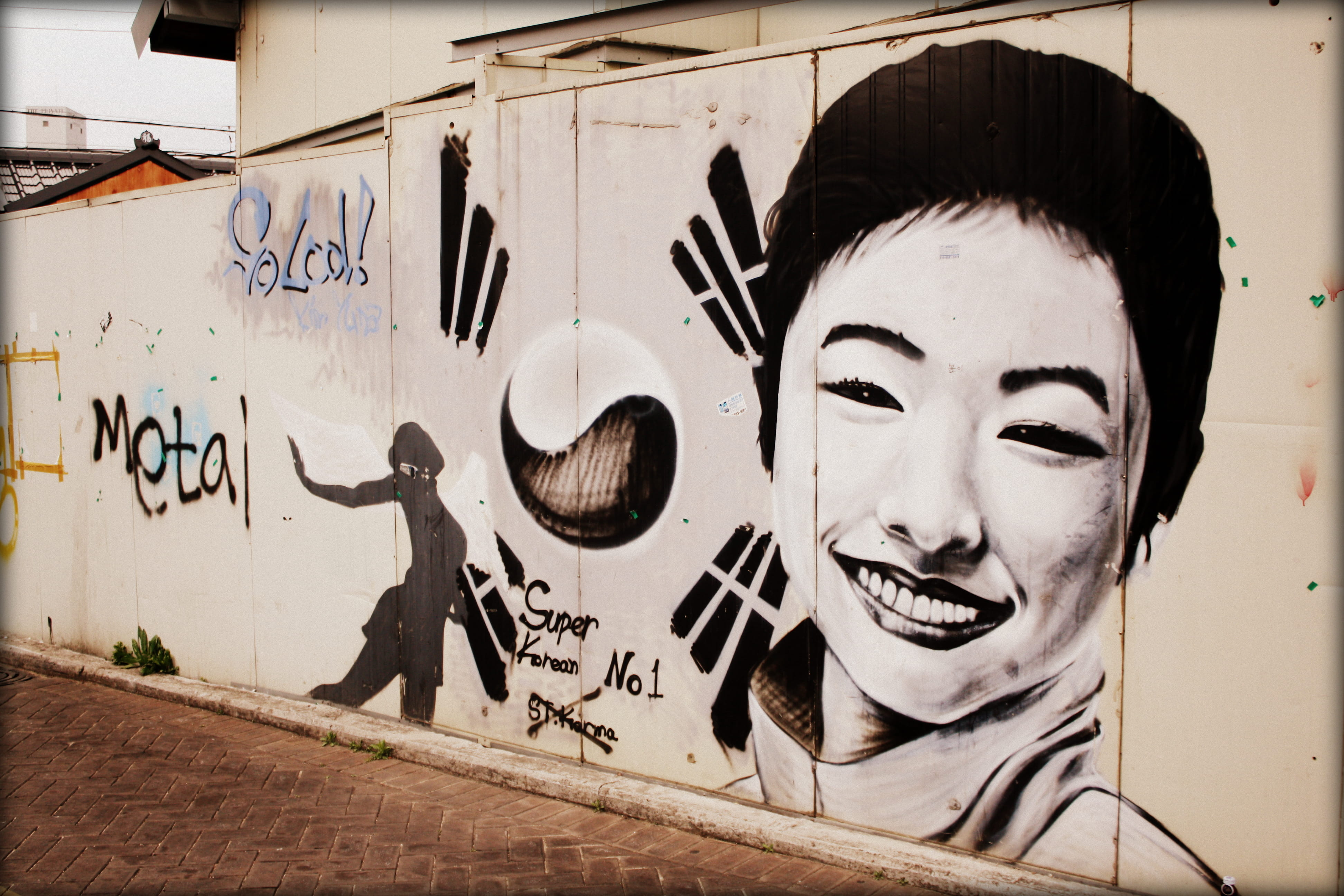 young adult, one person, headshot, built structure, mural, lifestyles, street art, korea, text, leisure activity, smiling, portrait, daegu, 4K, architecture, HD Wallpaper