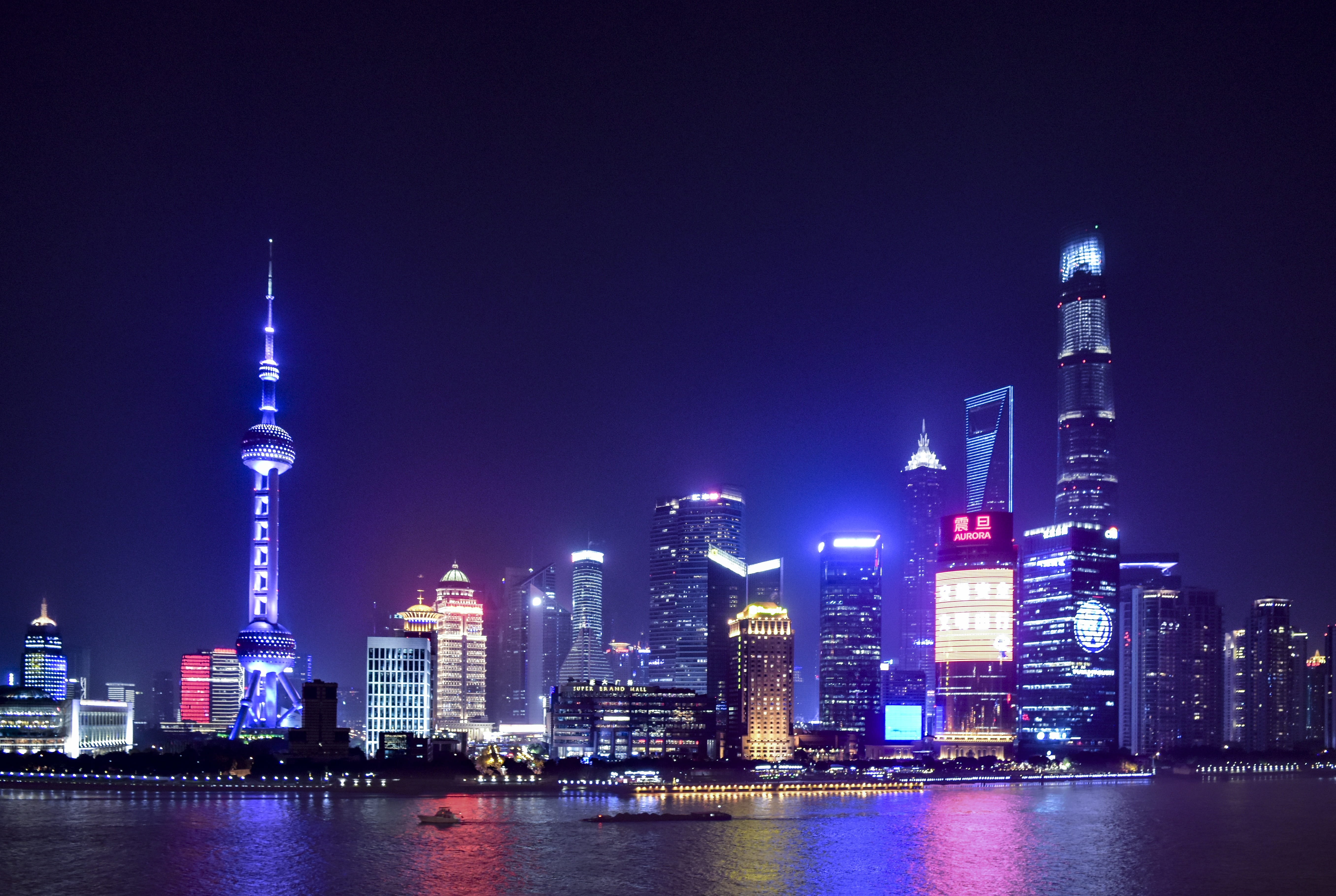 financial district, illuminated, no people, modern, city, waterfront, night, office building exterior, travel destinations, china, skyscraper, shanghai, HD Wallpaper