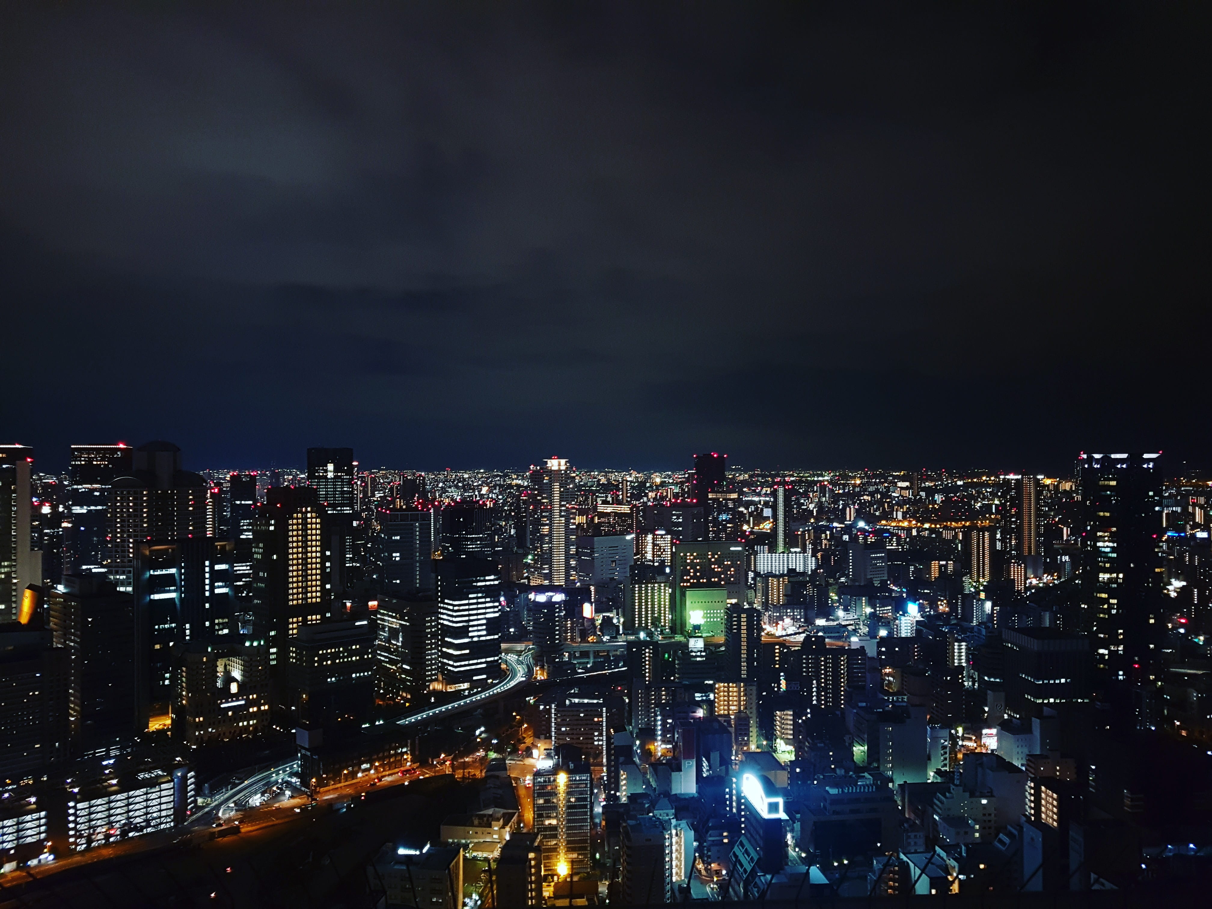 building exterior, umeda, nightlife, building, city, residential district, sky, financial district, photography, neon lights, skyline, view, cityofstar, HD Wallpaper