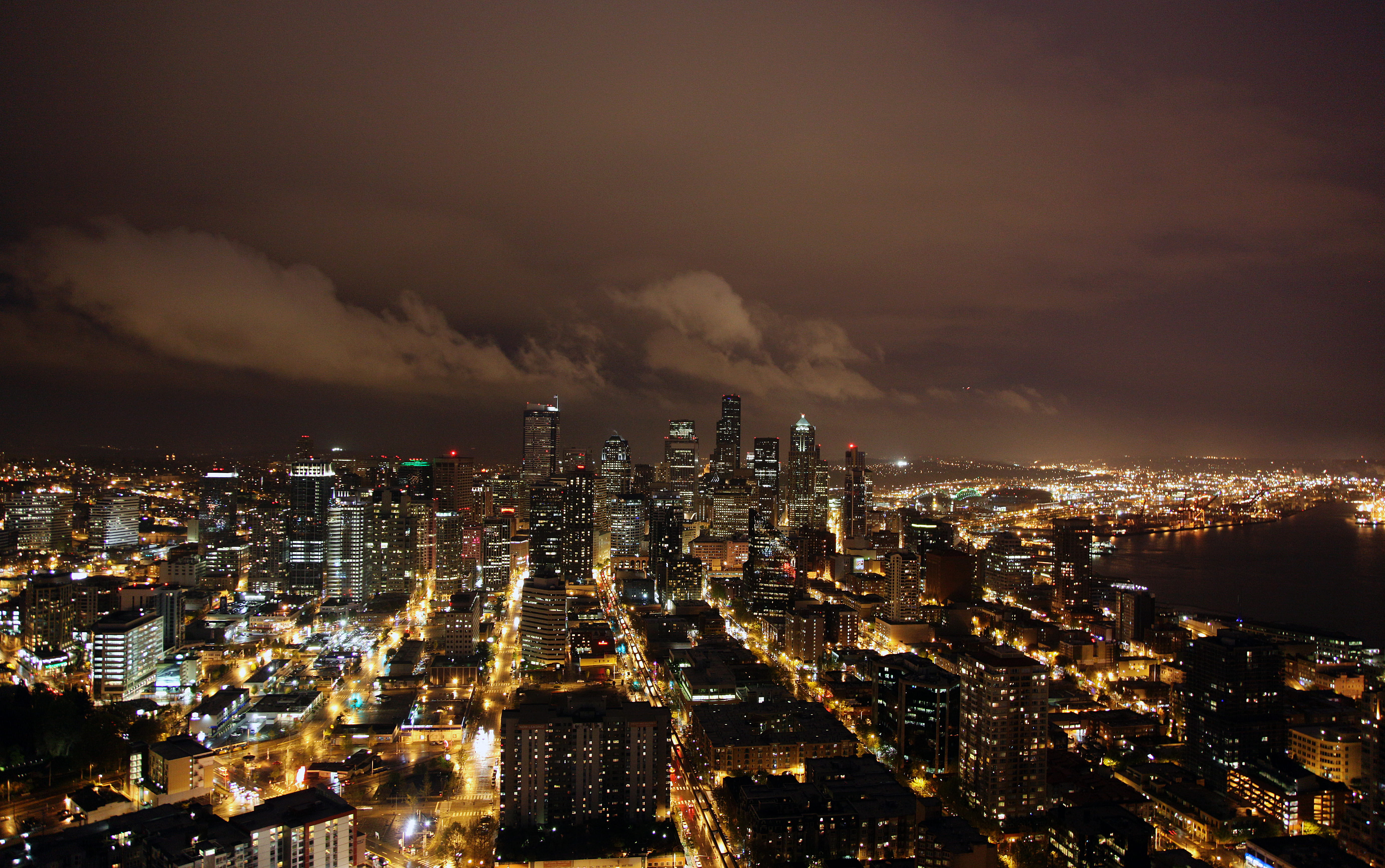 aerial view, urban, nightlife, skyscraper, towns, building exterior, tower, architecture, nighttown, buildings, lighted, modern, office building exterior, HD Wallpaper