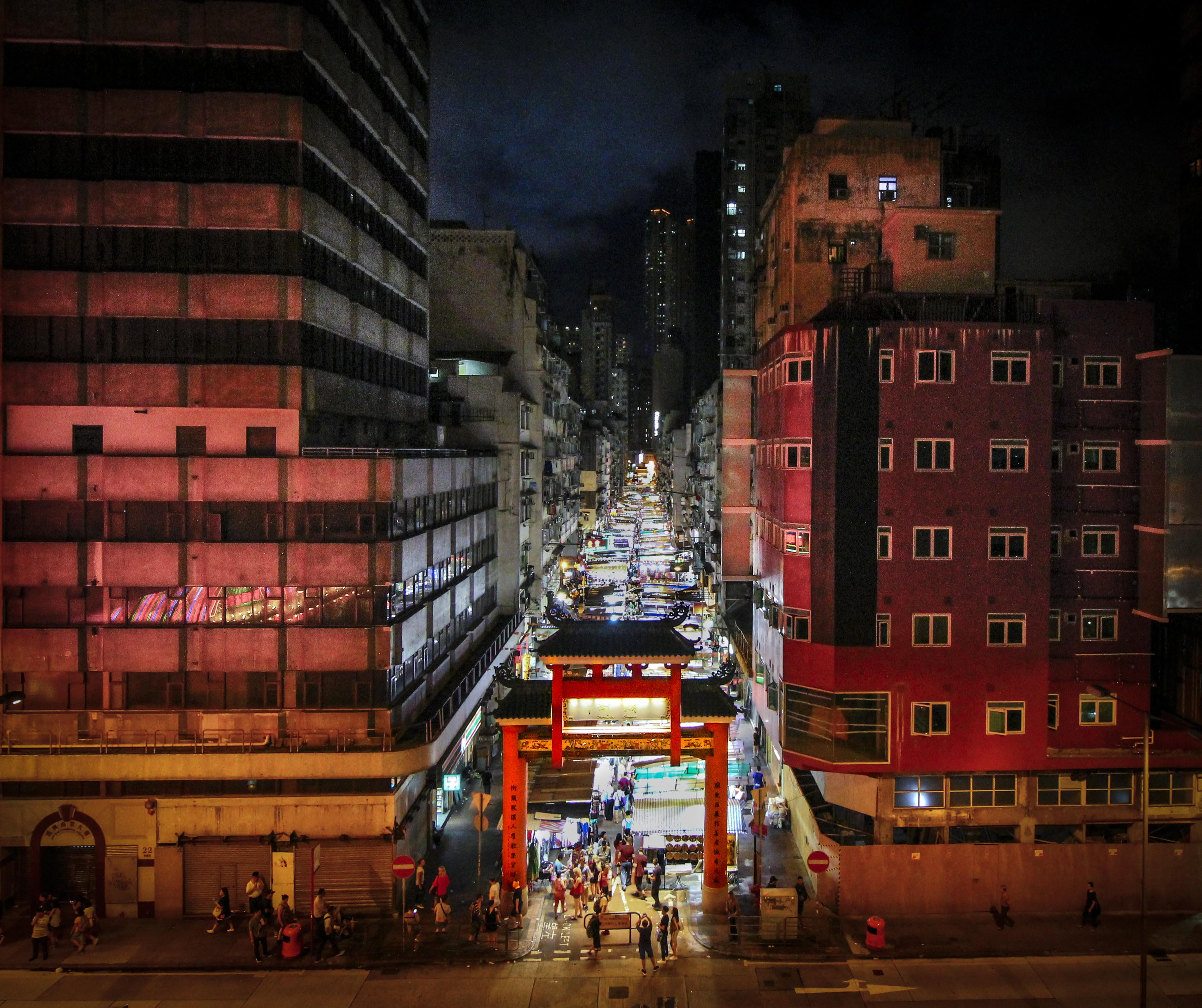 gate, illuminated, pedestrian, street, outdoors, motor vehicle, mode of transportation, city, torii, architecture, real people, women, buildings, chinese, HD Wallpaper